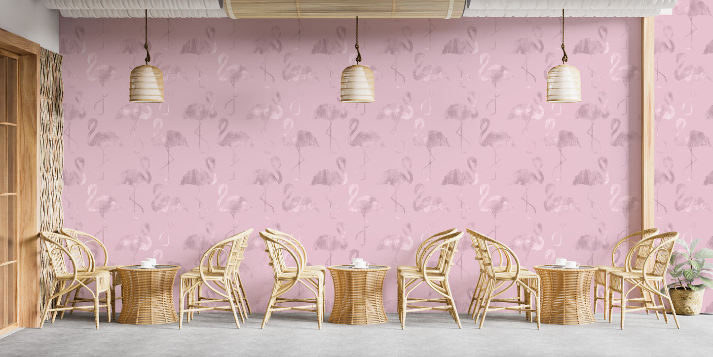 Glamorous pink flamingo wall design