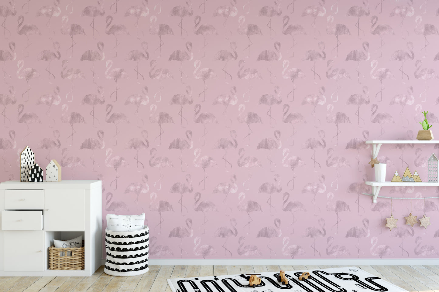 Stylish pink flamingo wall mural design