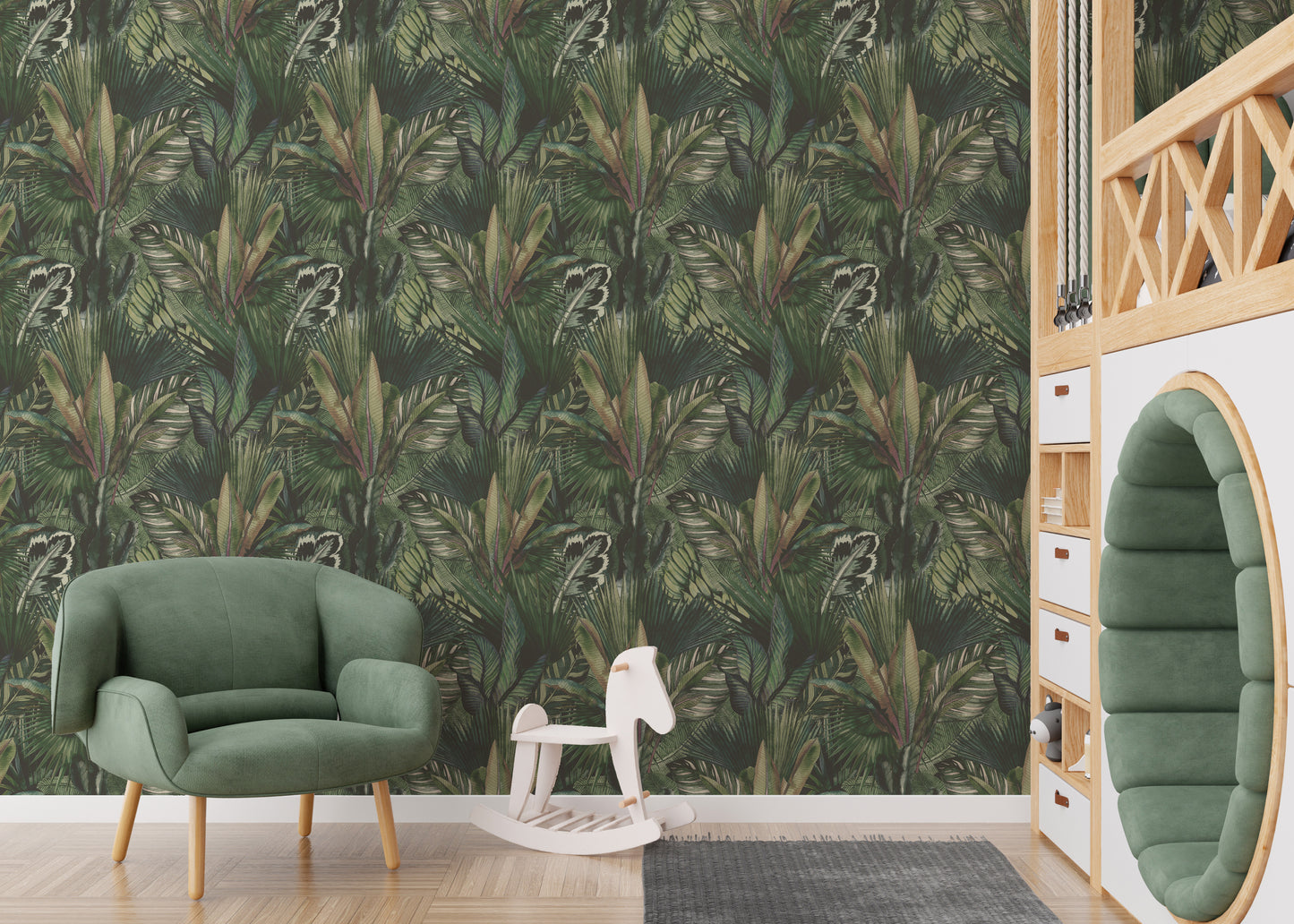 Hand-drawn tropical leaf wall mural