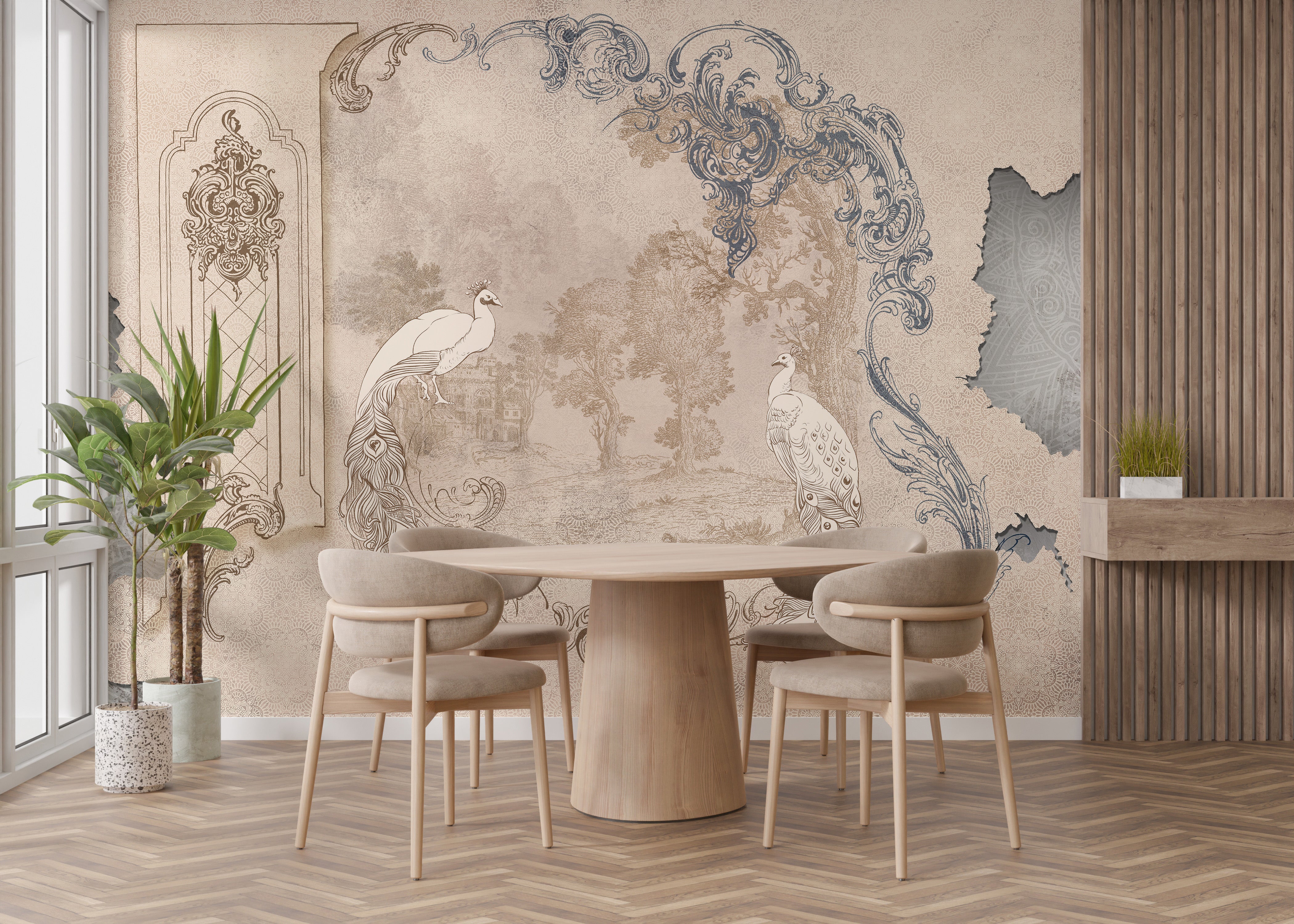 Tropical grey concrete wall mural design