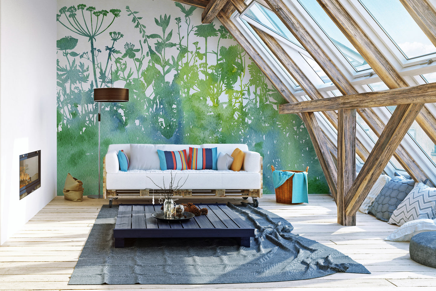 Botanical watercolor wallpaper for walls