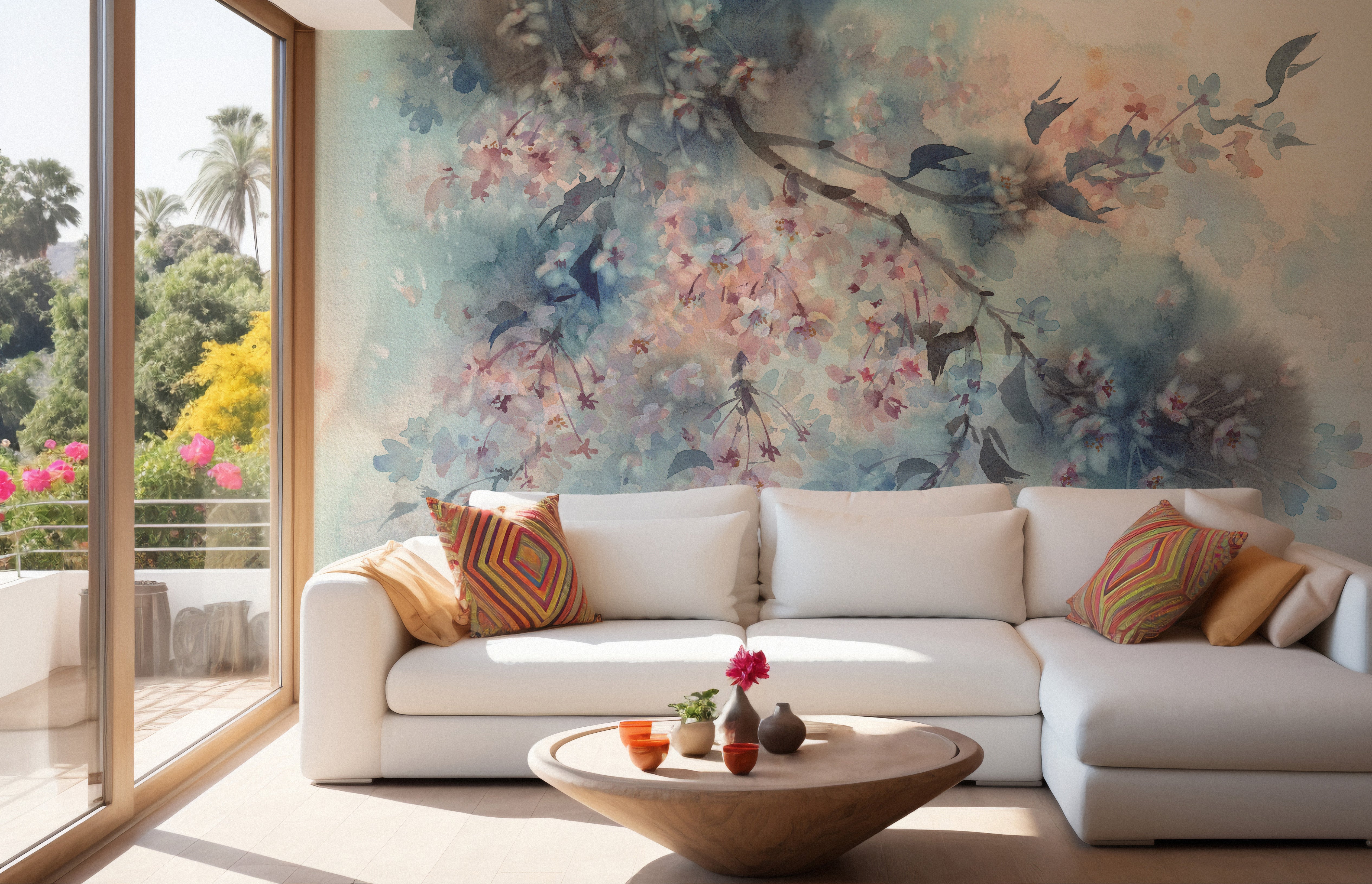 Elegant peach floral mural for walls
