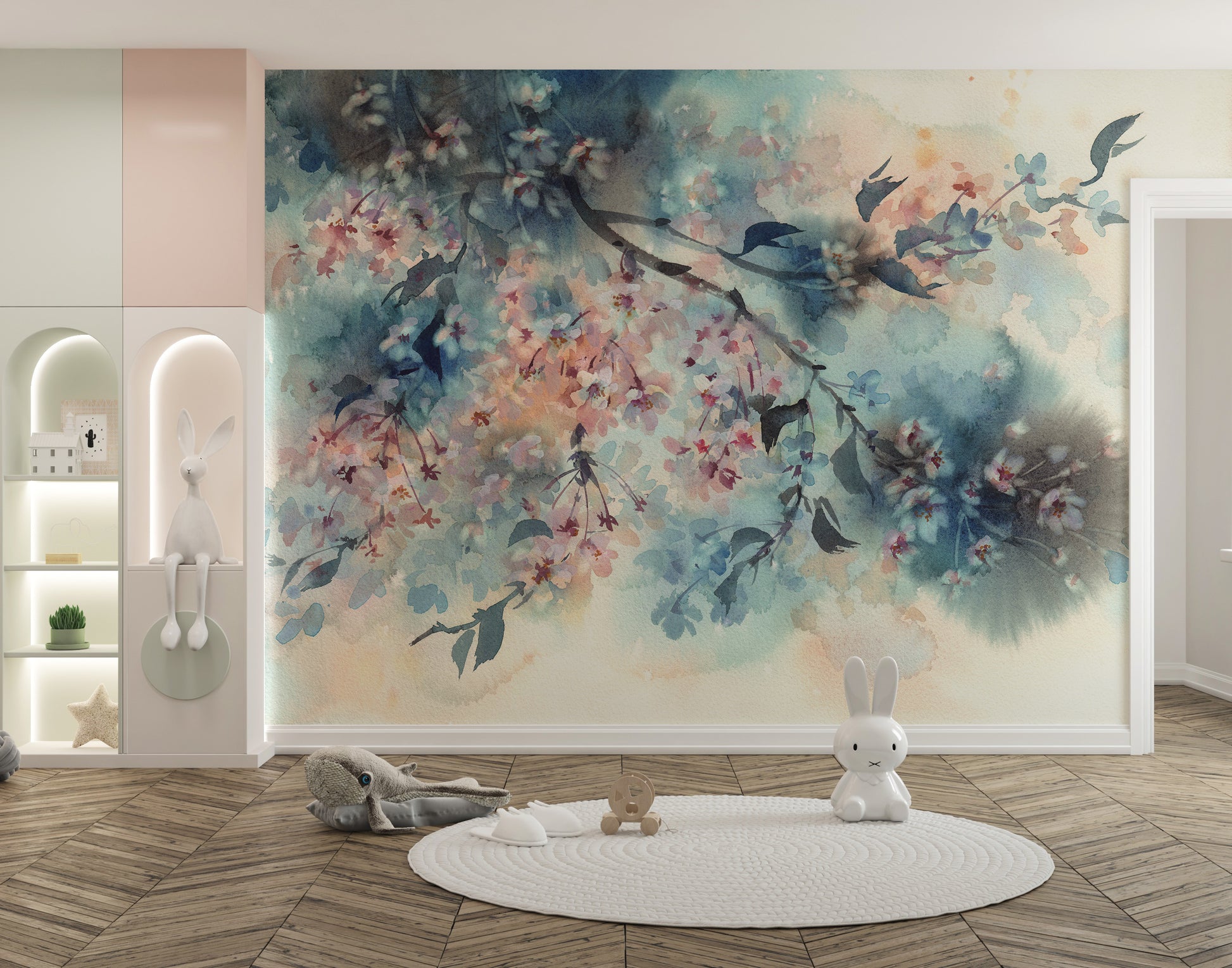 Stylish flower wallpaper in pastel hues