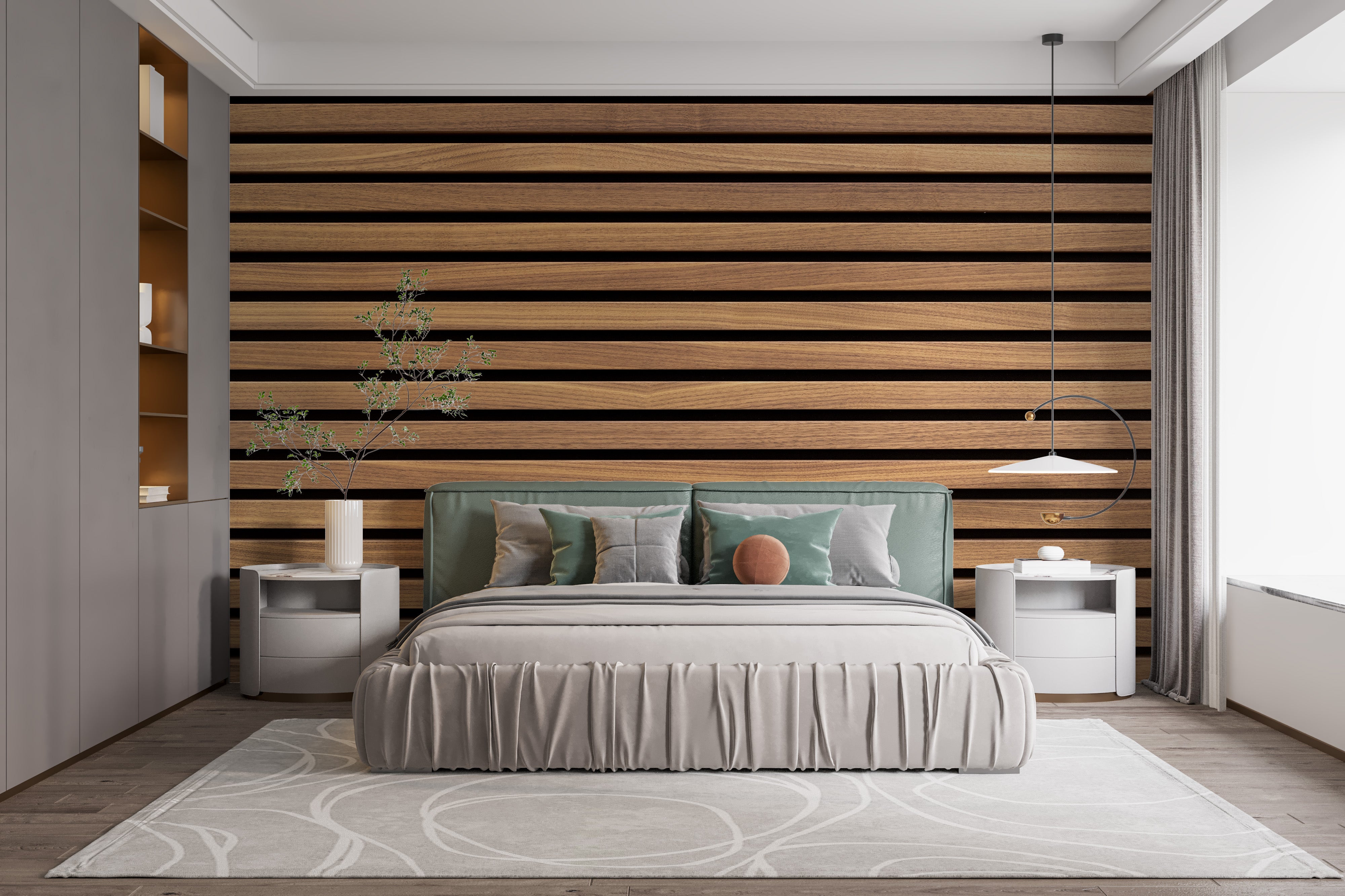 Sophisticated wooden stripe wallpaper look
