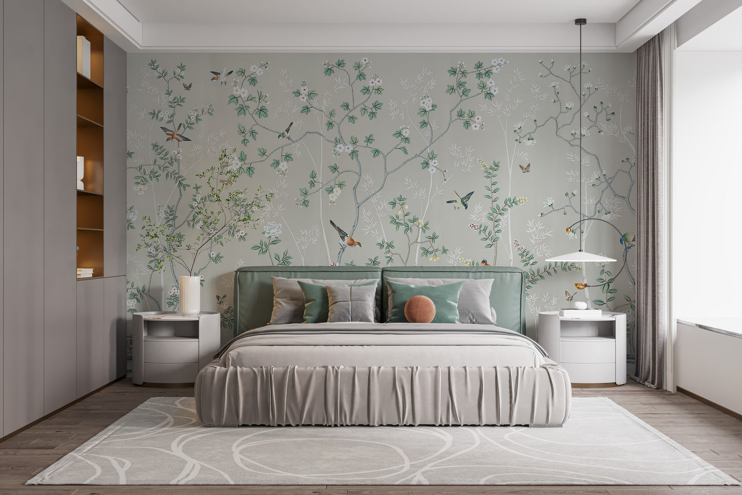 Elegant Chinoiserie wallpaper with leaves
