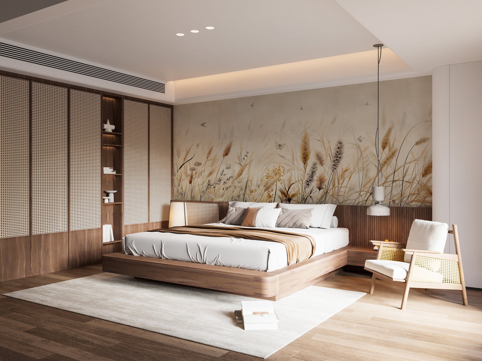 Calm grassland mural wallpaper with nature elements