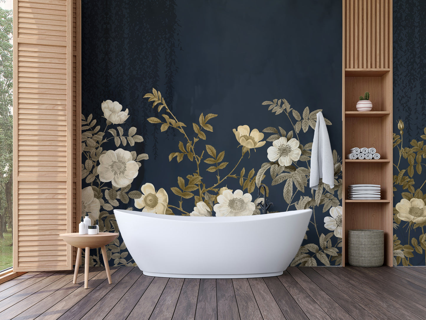 Modern Gold Floral Art Wall Covering
