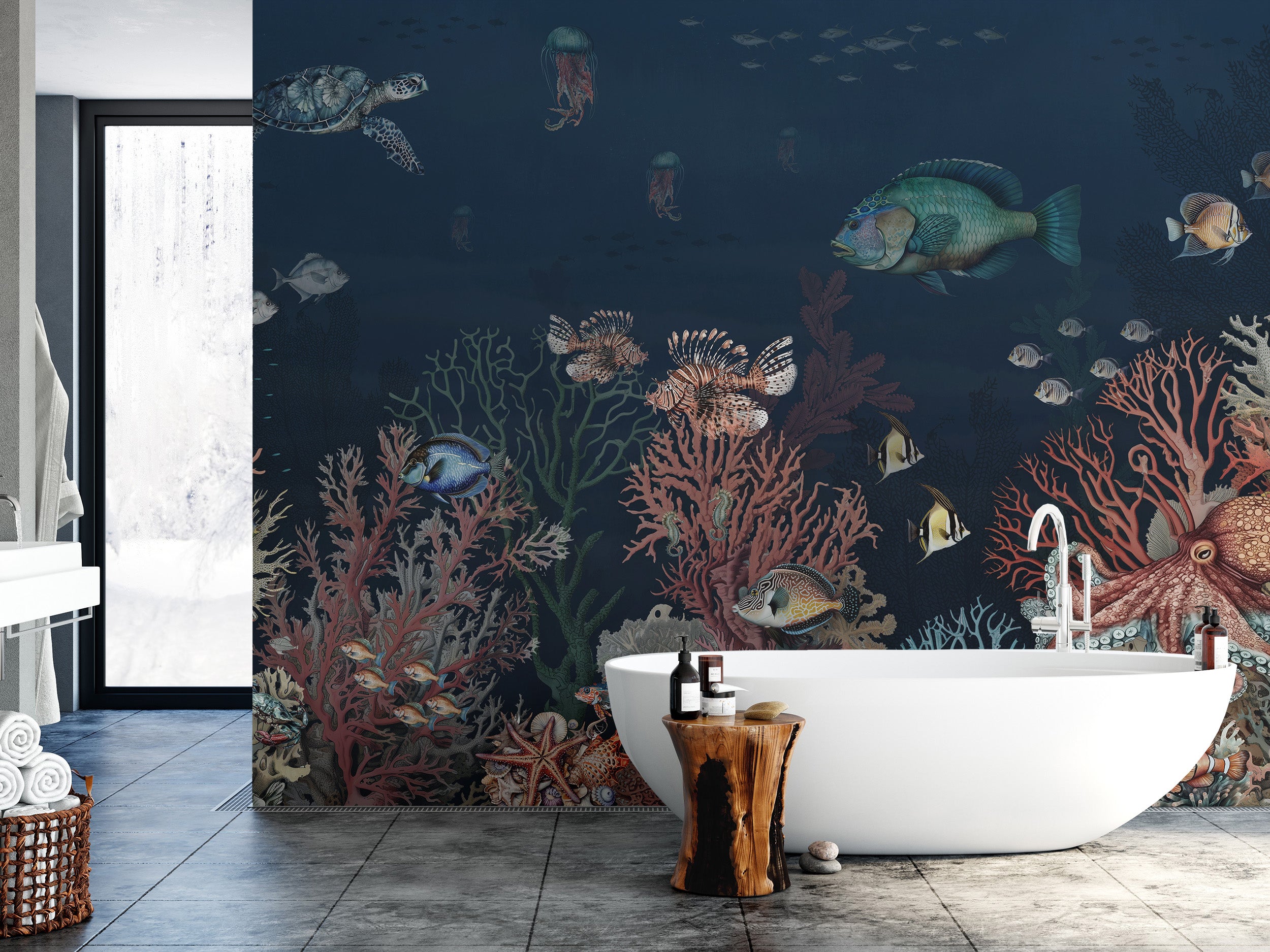 Vibrant underwater coral marvels mural