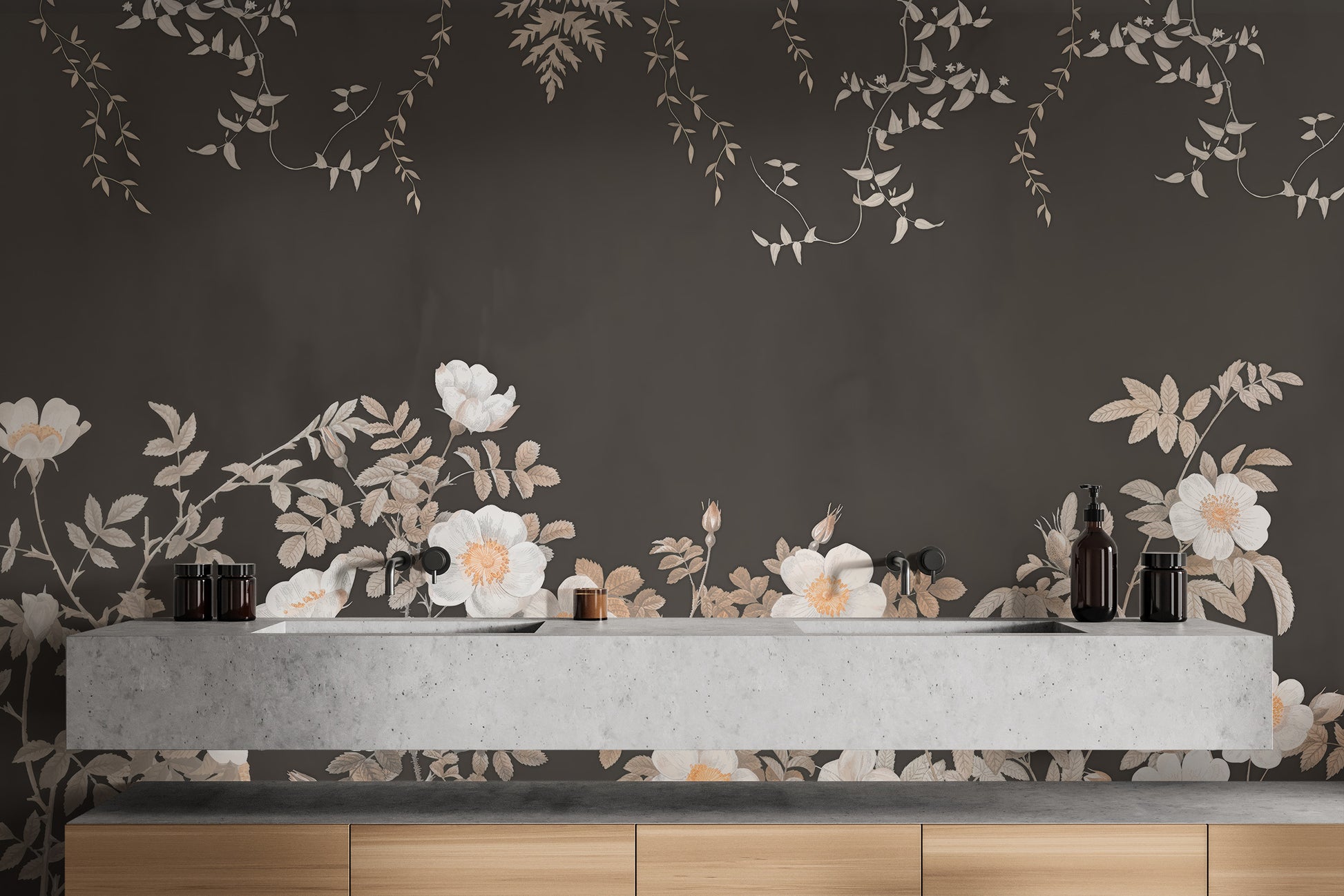 Luxurious copper petal noir wall mural design