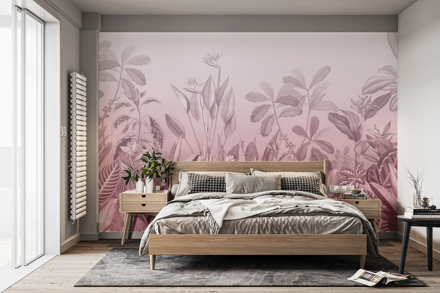 Lush pink jungle wall mural design