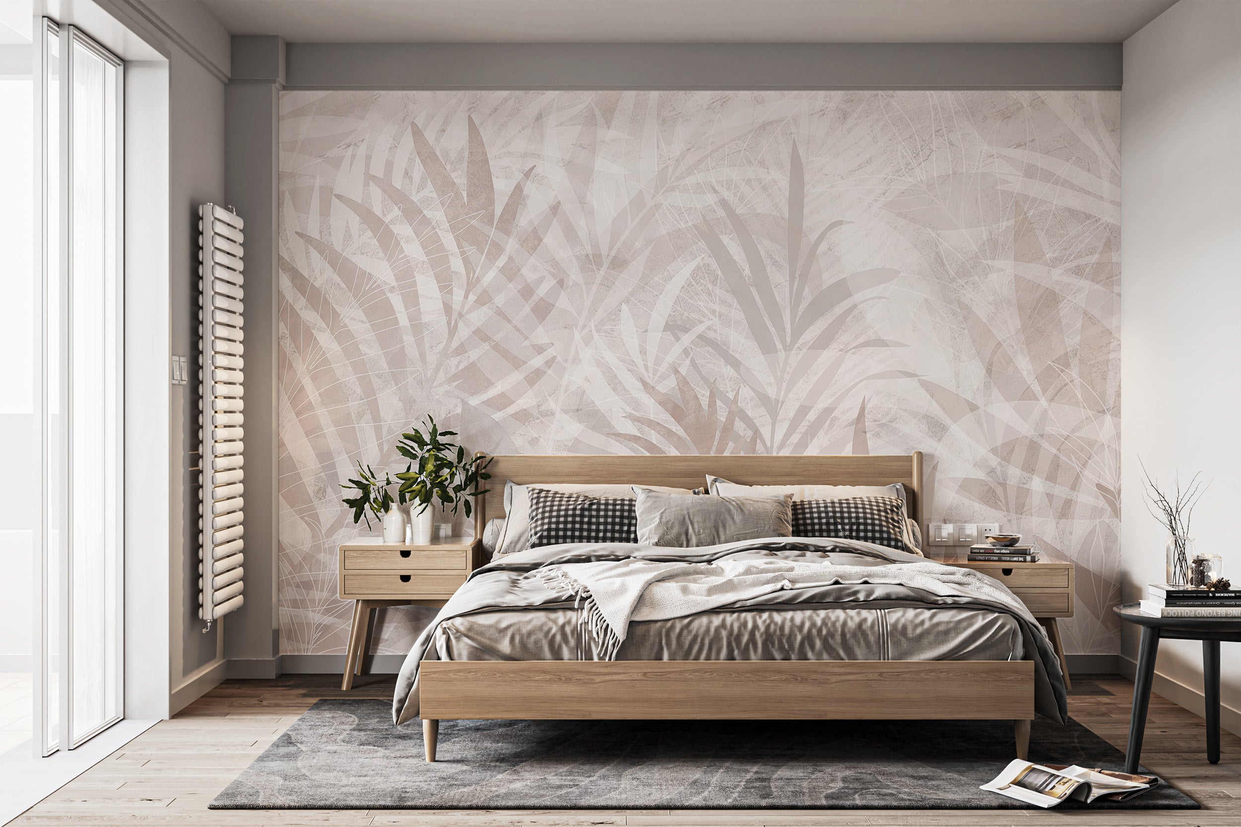 Tranquil Scandinavian Leaf Elegance mural for serene bedrooms.