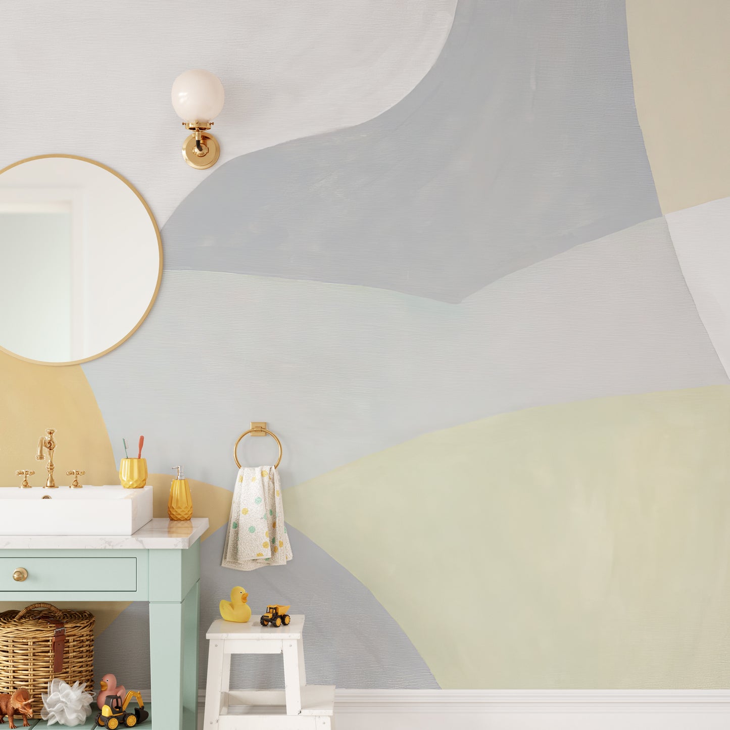 Soft-hued watercolor wallpaper for minimalist decor.