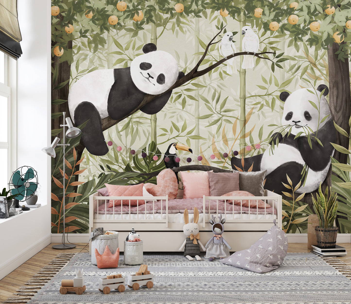 Adorable pandas relaxing in bamboo wallpaper
