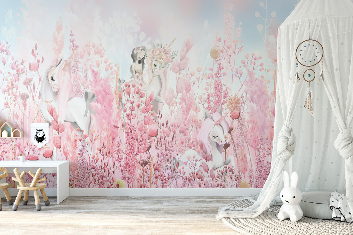 Pink Unicorn Forest Wall Mural