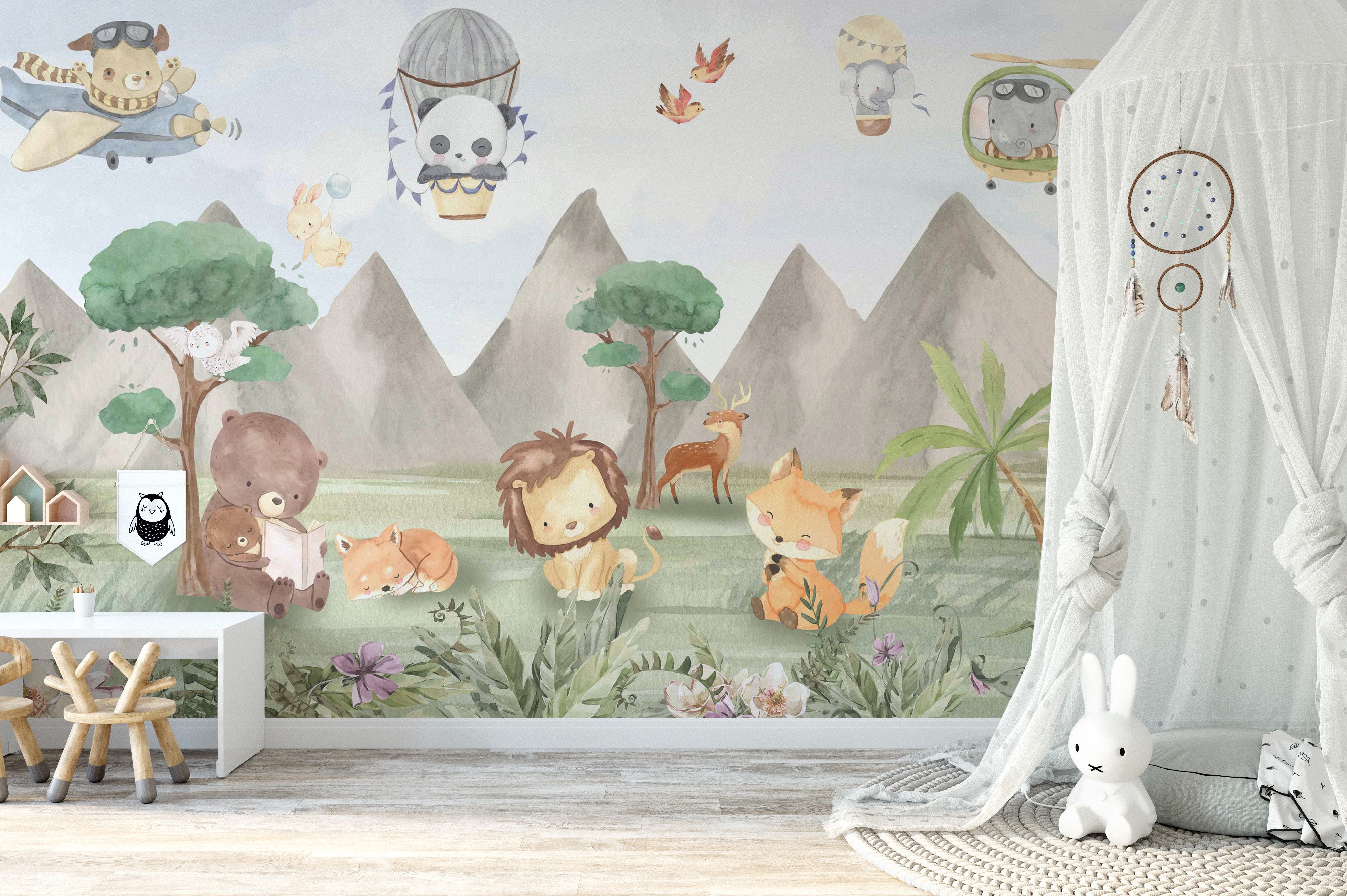 Adorable woodland animal friends mural
