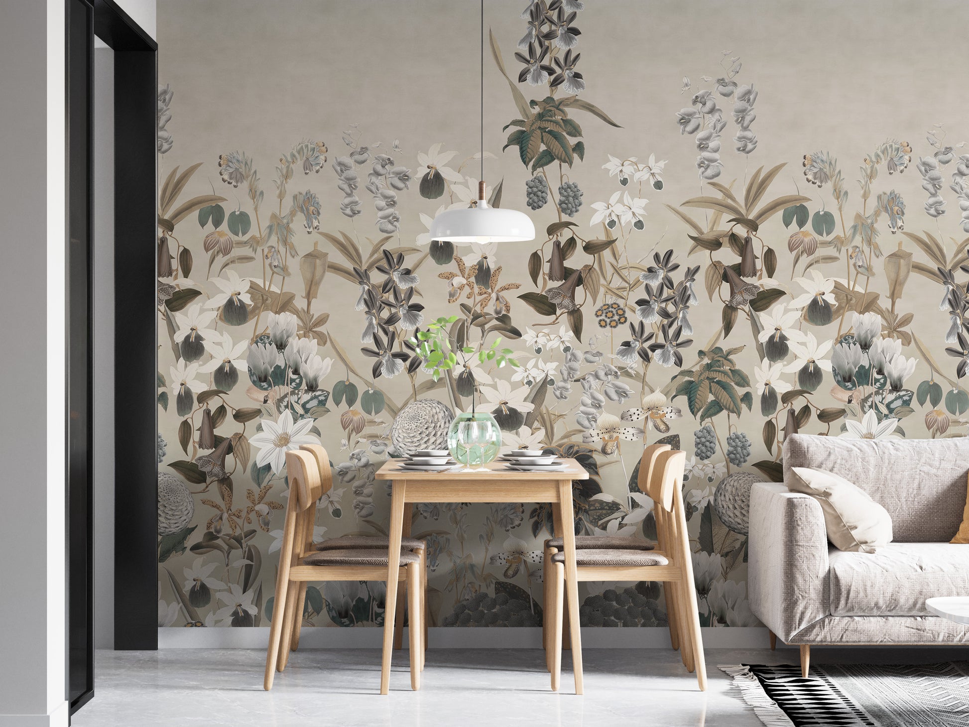 Antique-inspired flower wallpaper art
