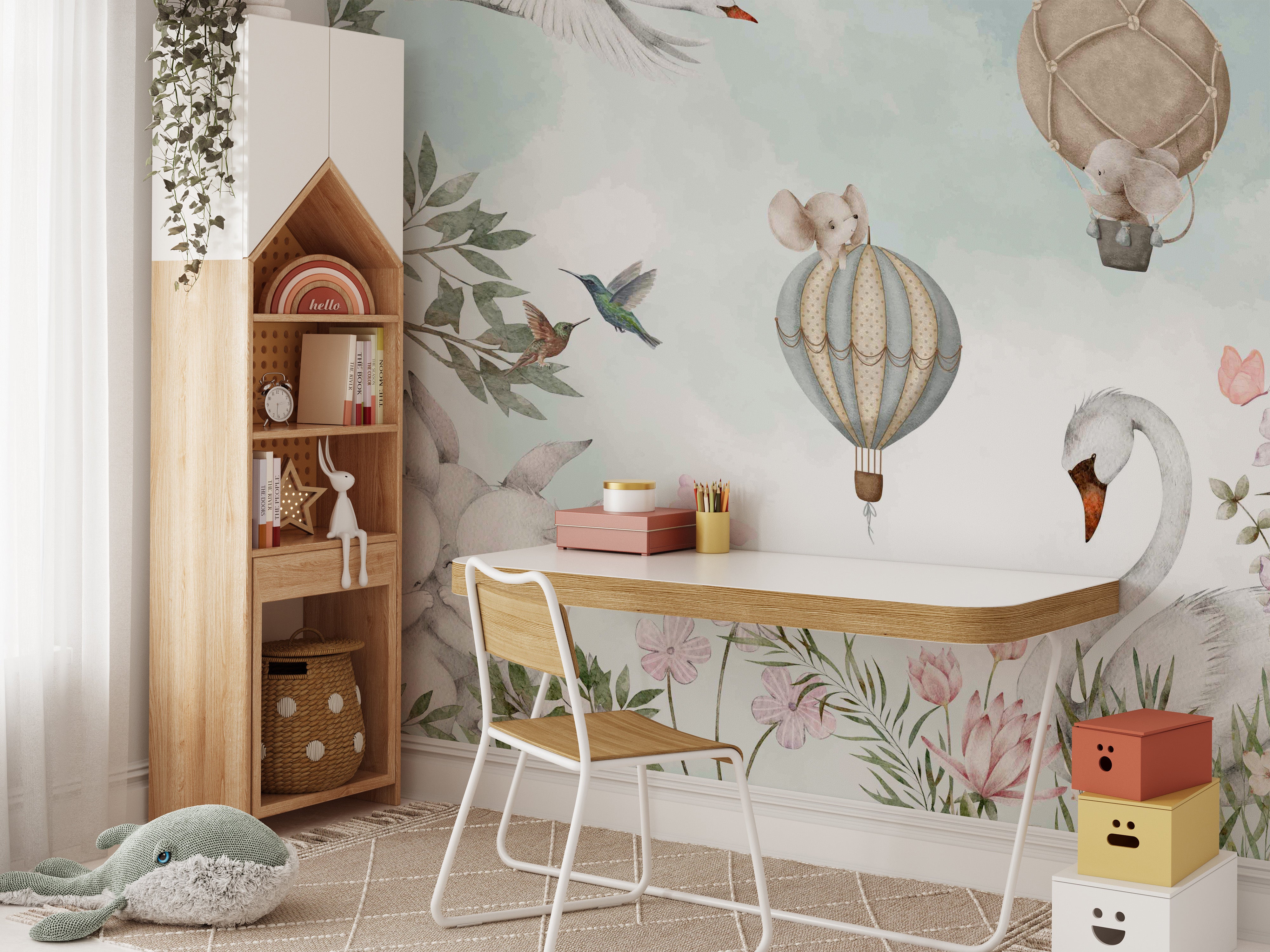 Soft pastel nature-themed wallpaper mural
