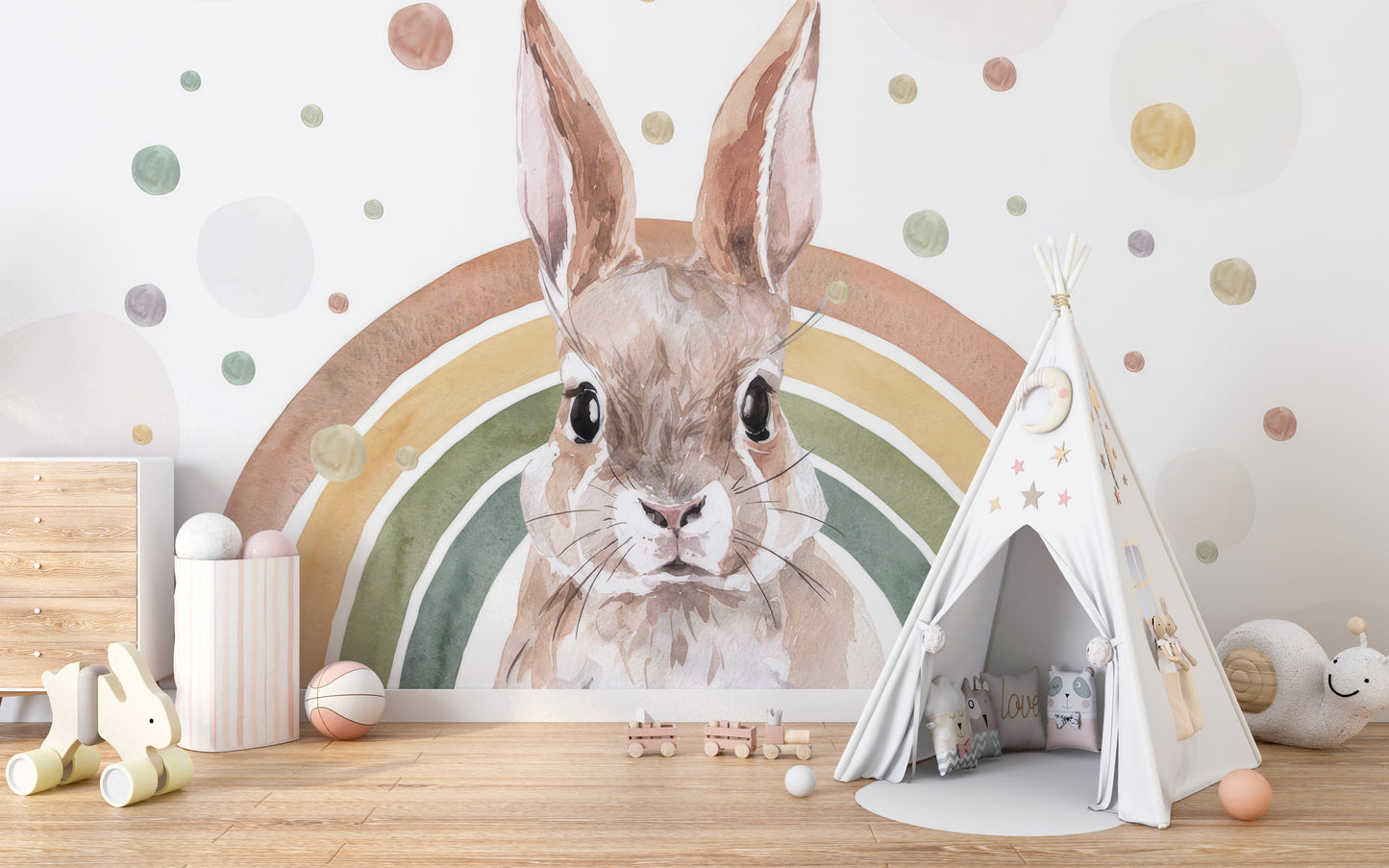 Rainbow Rabbit Nursery Wall Mural