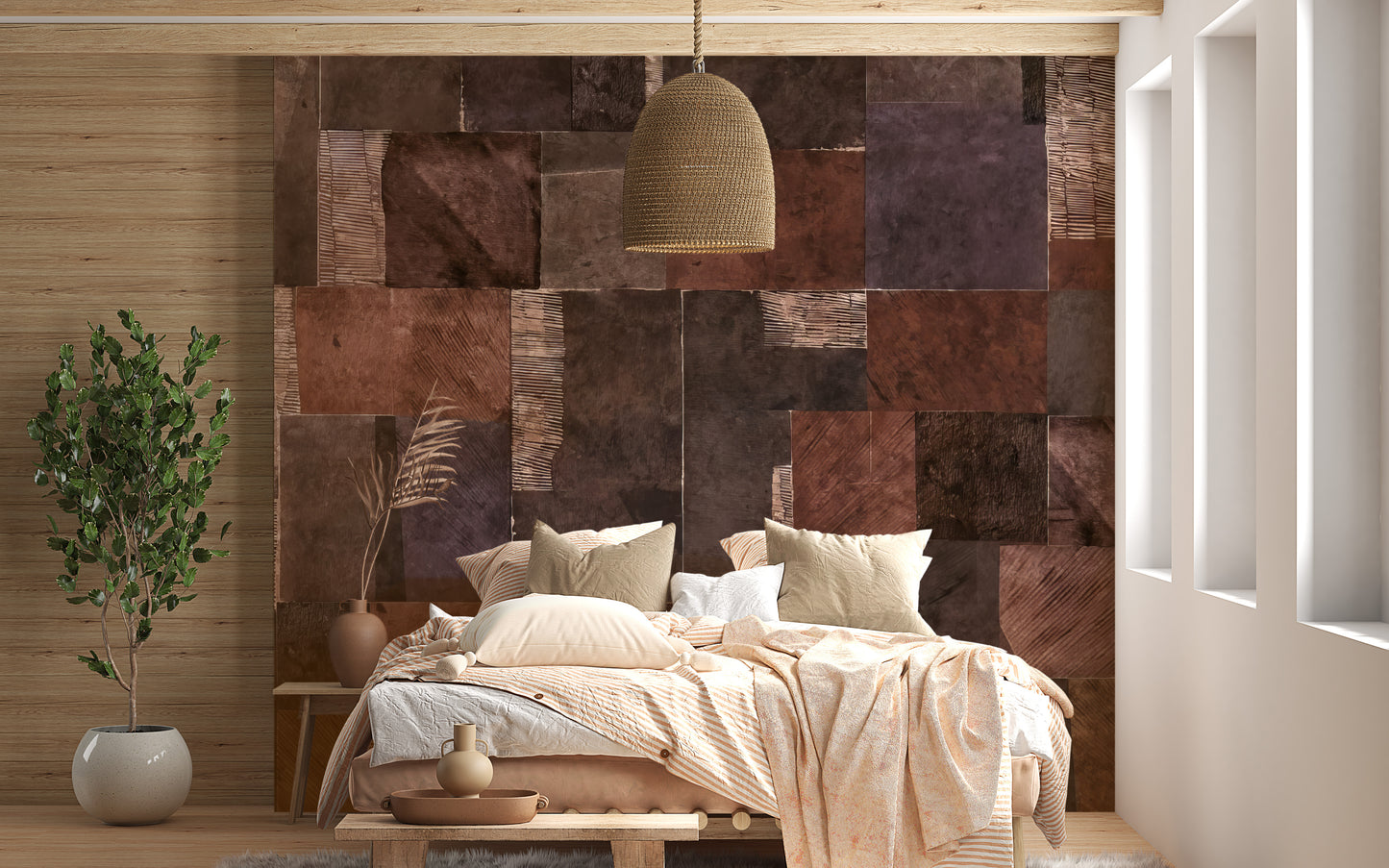 Abstract Wooden Mosaic Wall Mural