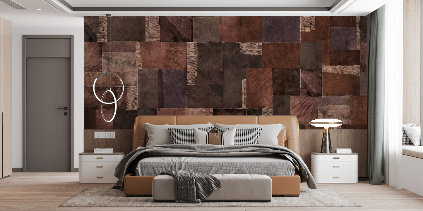 Abstract Wooden Mosaic Wall Mural