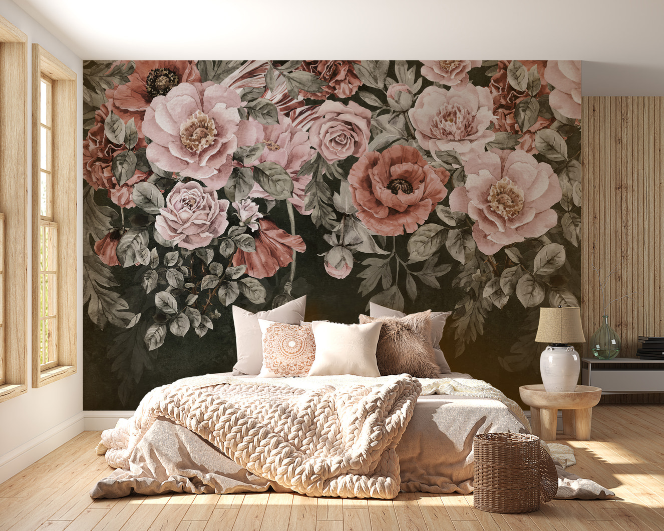 Hand-painted roses wallpaper aesthetics
