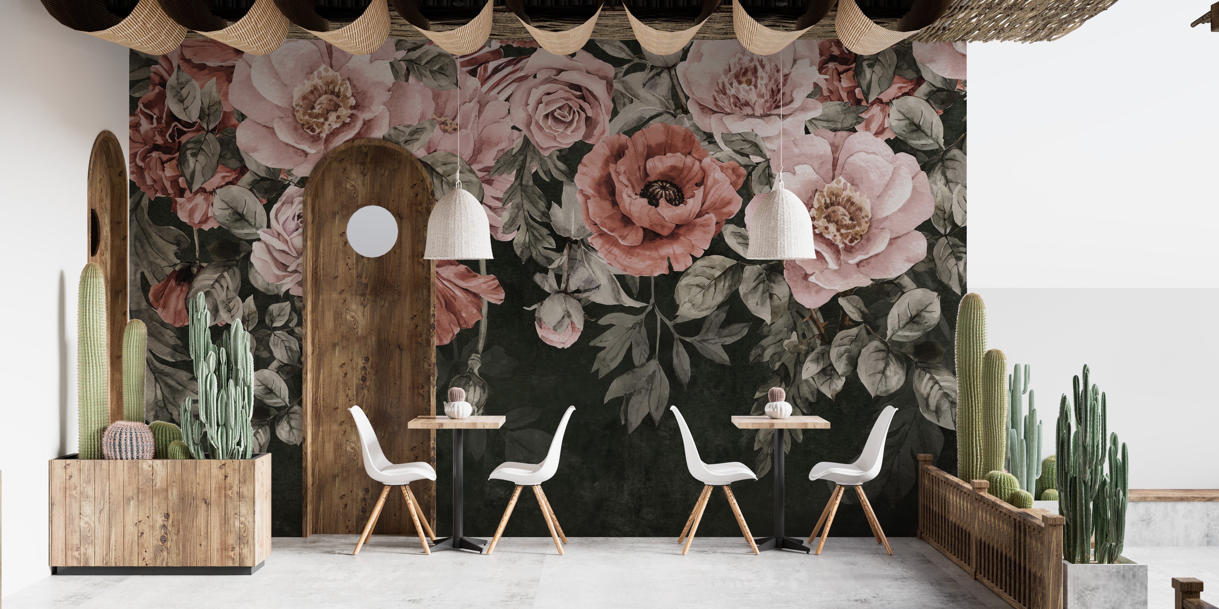 Vintage botanical roses wallpaper style
