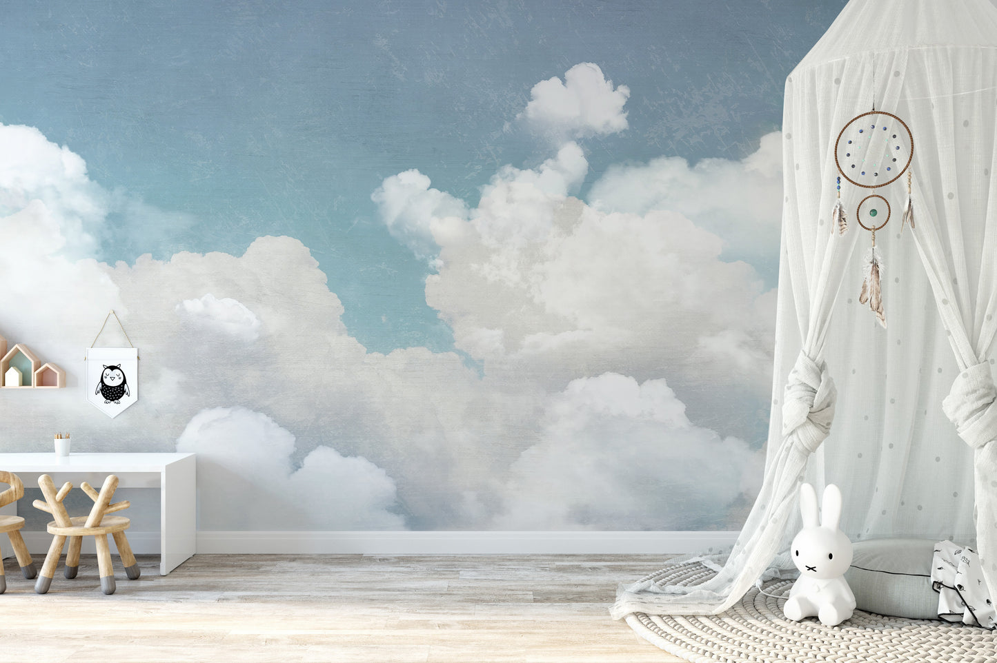 Serene wallpaper with floating clouds
