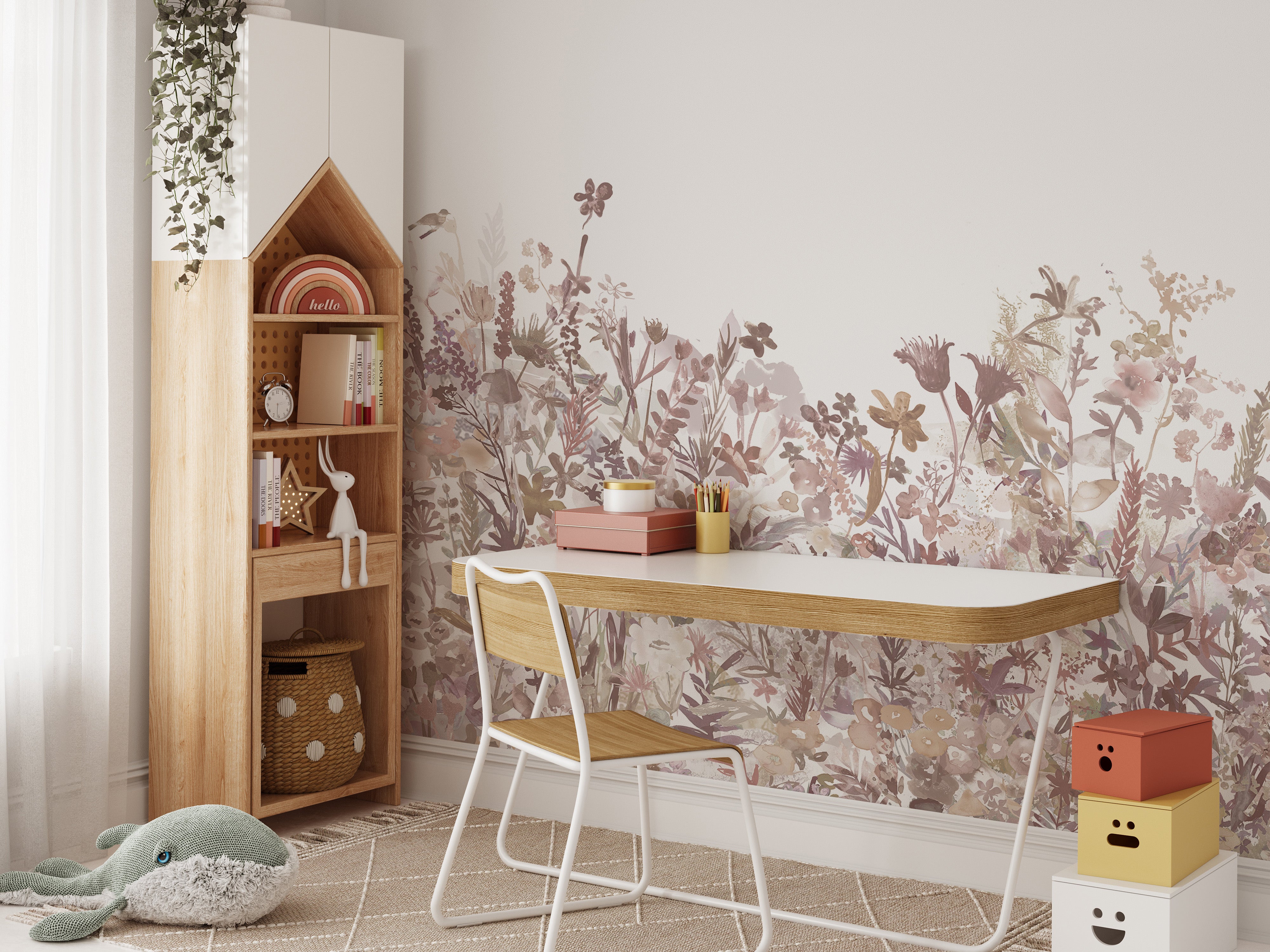 Pink floral design wallpaper mural for interiors