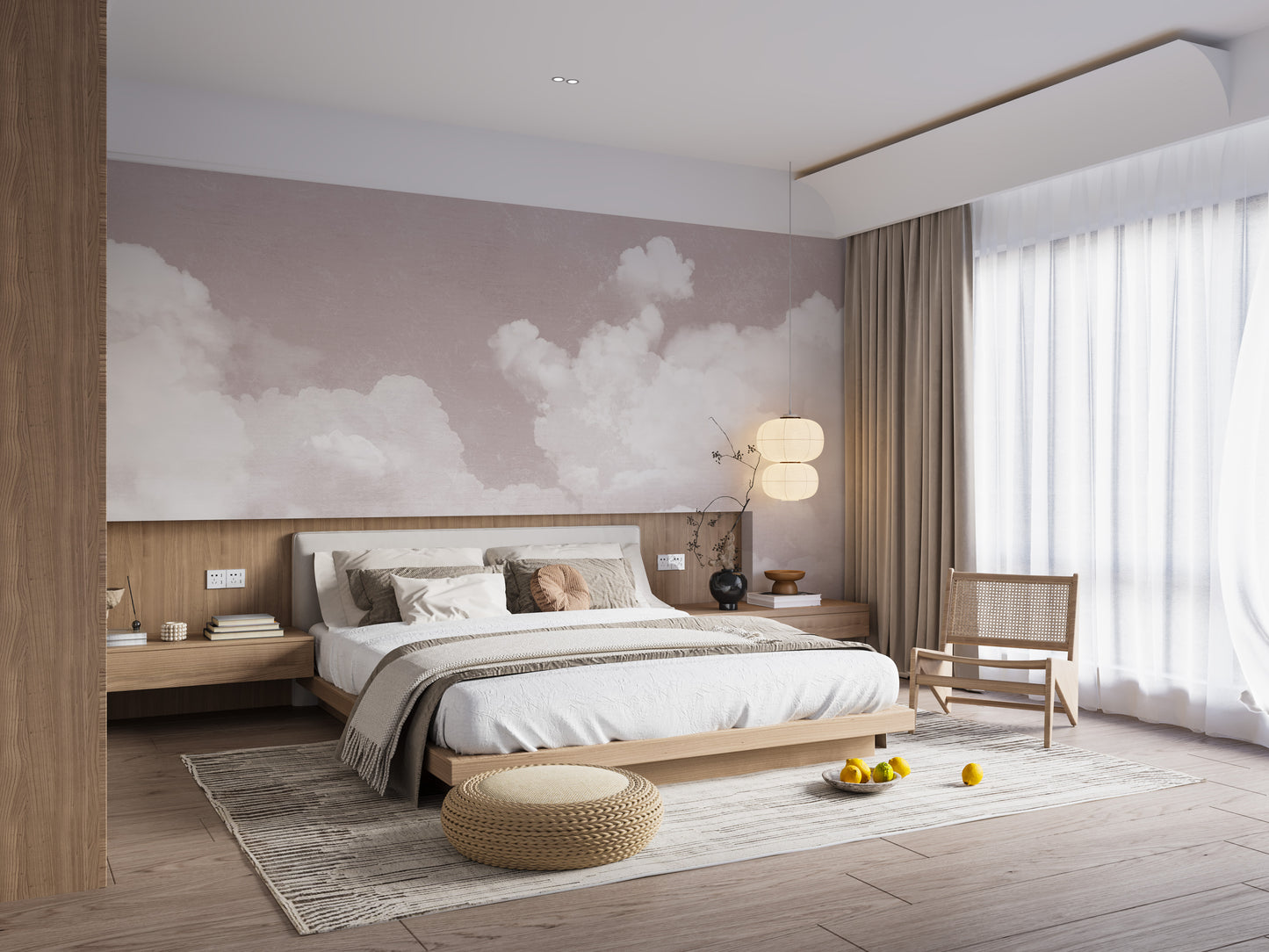 Pastel pink clouds mural wall decor