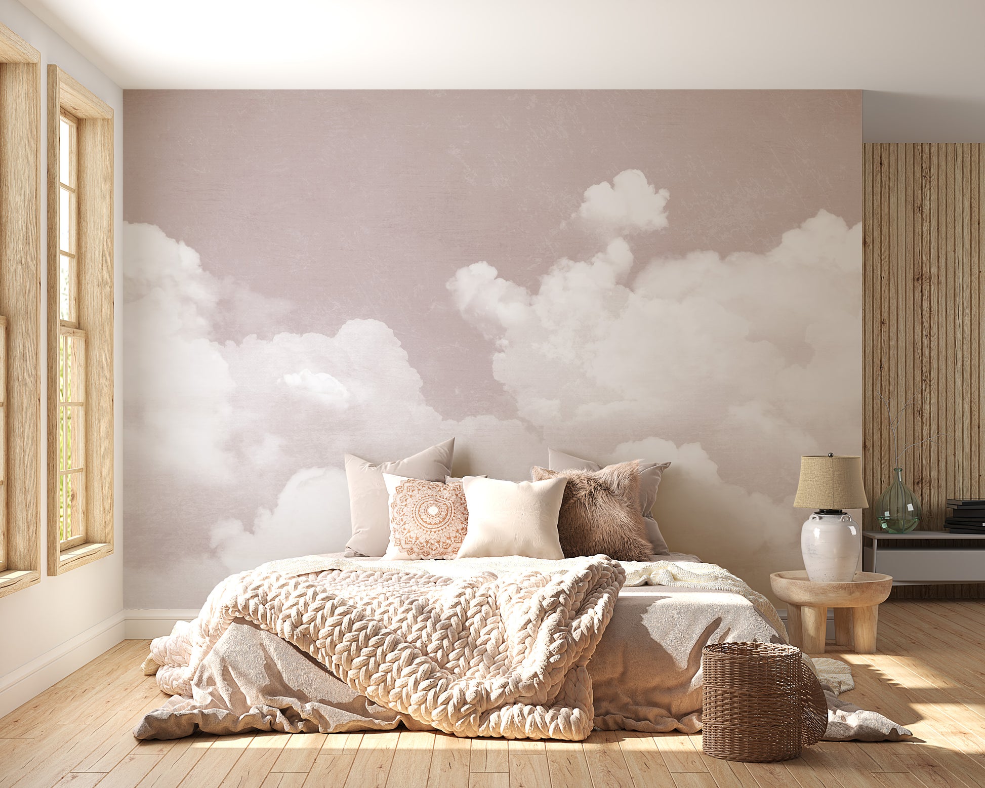 Soft pink clouds wallpaper mural design