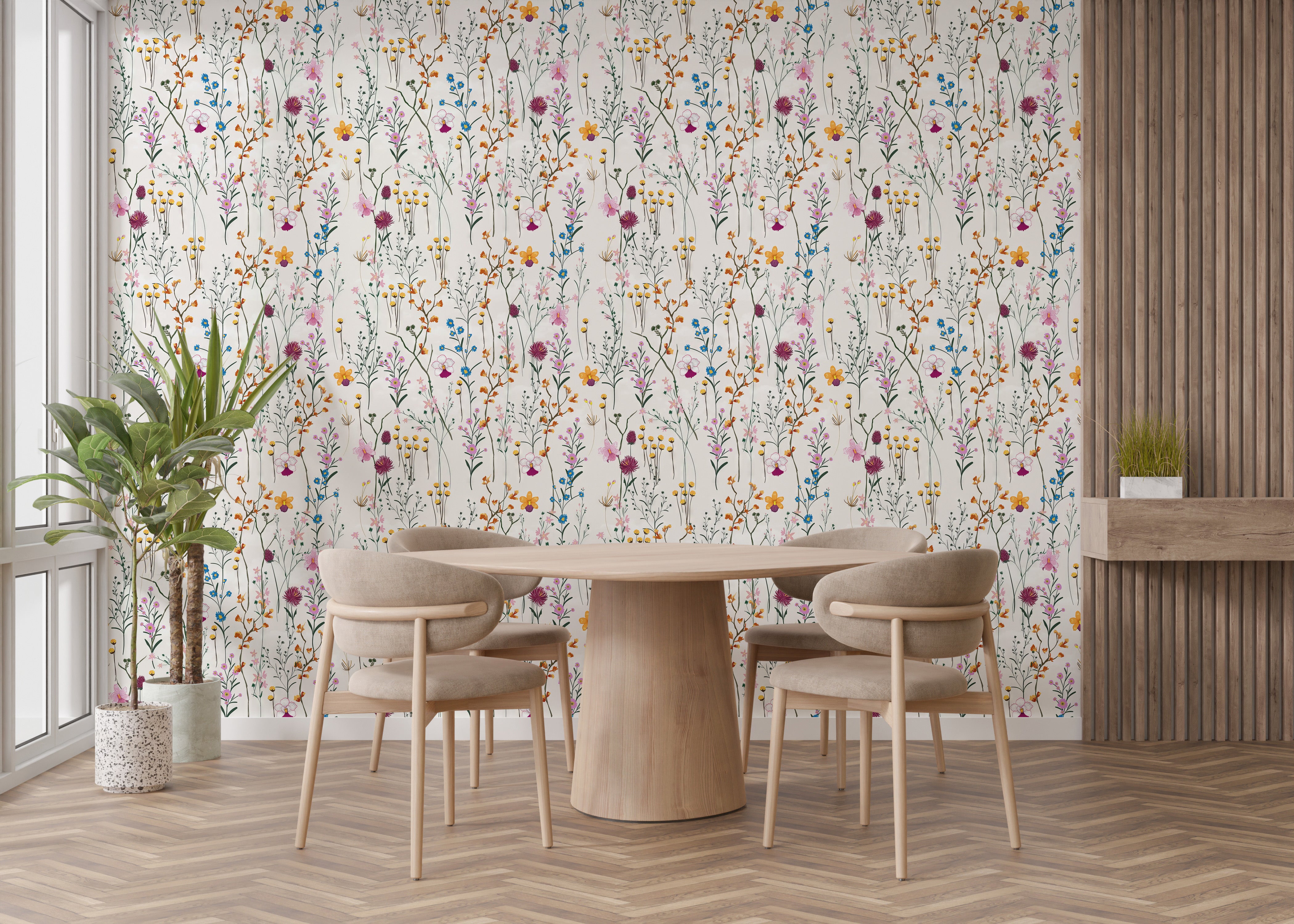 Colorful vibrant flowers wallpaper mural design