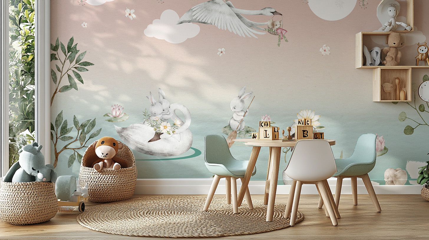 Magical Swan Lake mural for children's room