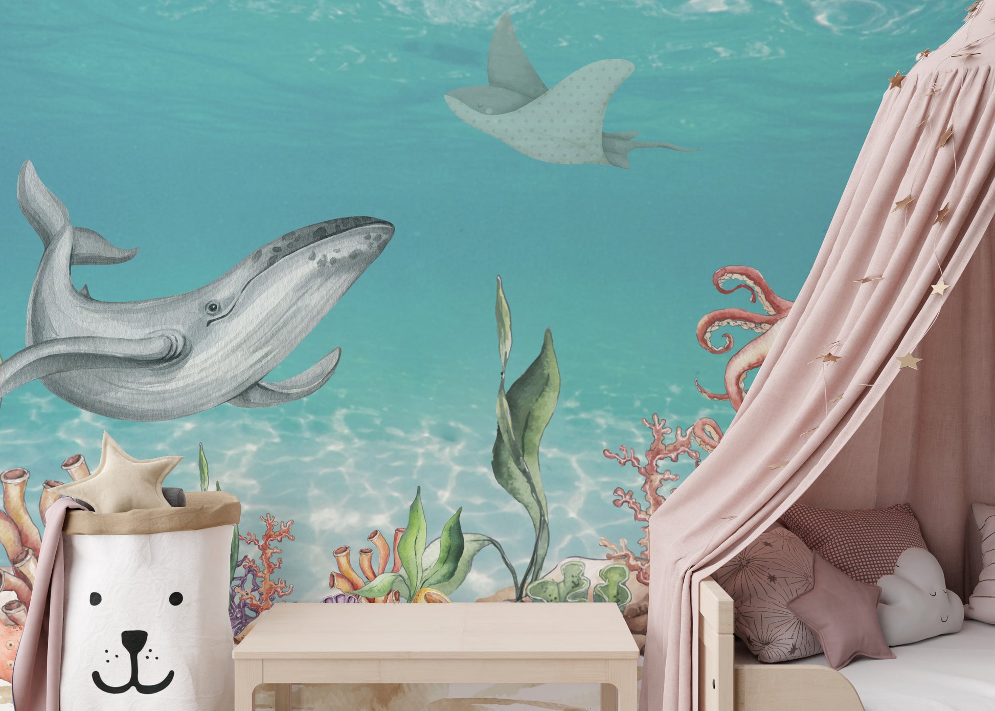 Serene aquatic harmony mural for interiors