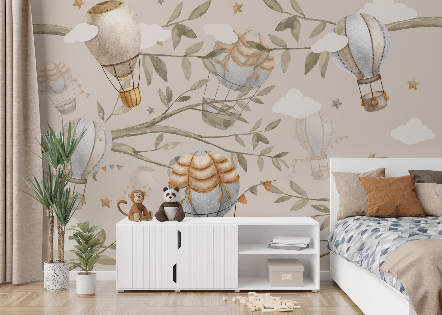 Watercolour Air Balloon Wall Mural