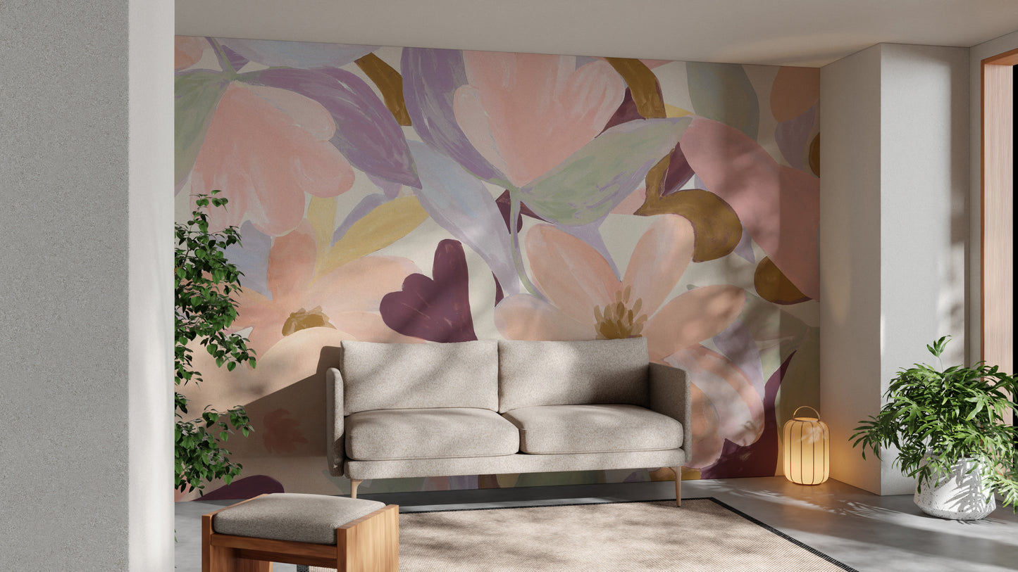 Watercolor floral wallpaper with pink and purple hues