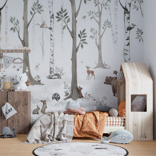 White woodland animal wallpaper for serene forest vibes.