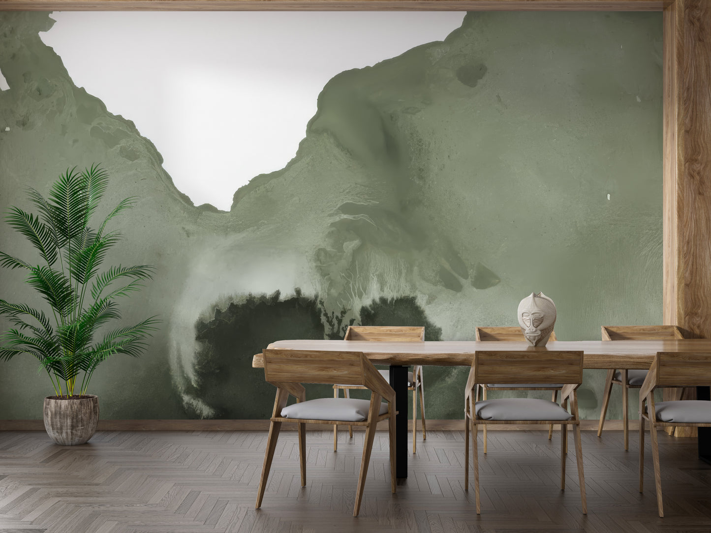 Elegant sage watercolor mural for rooms