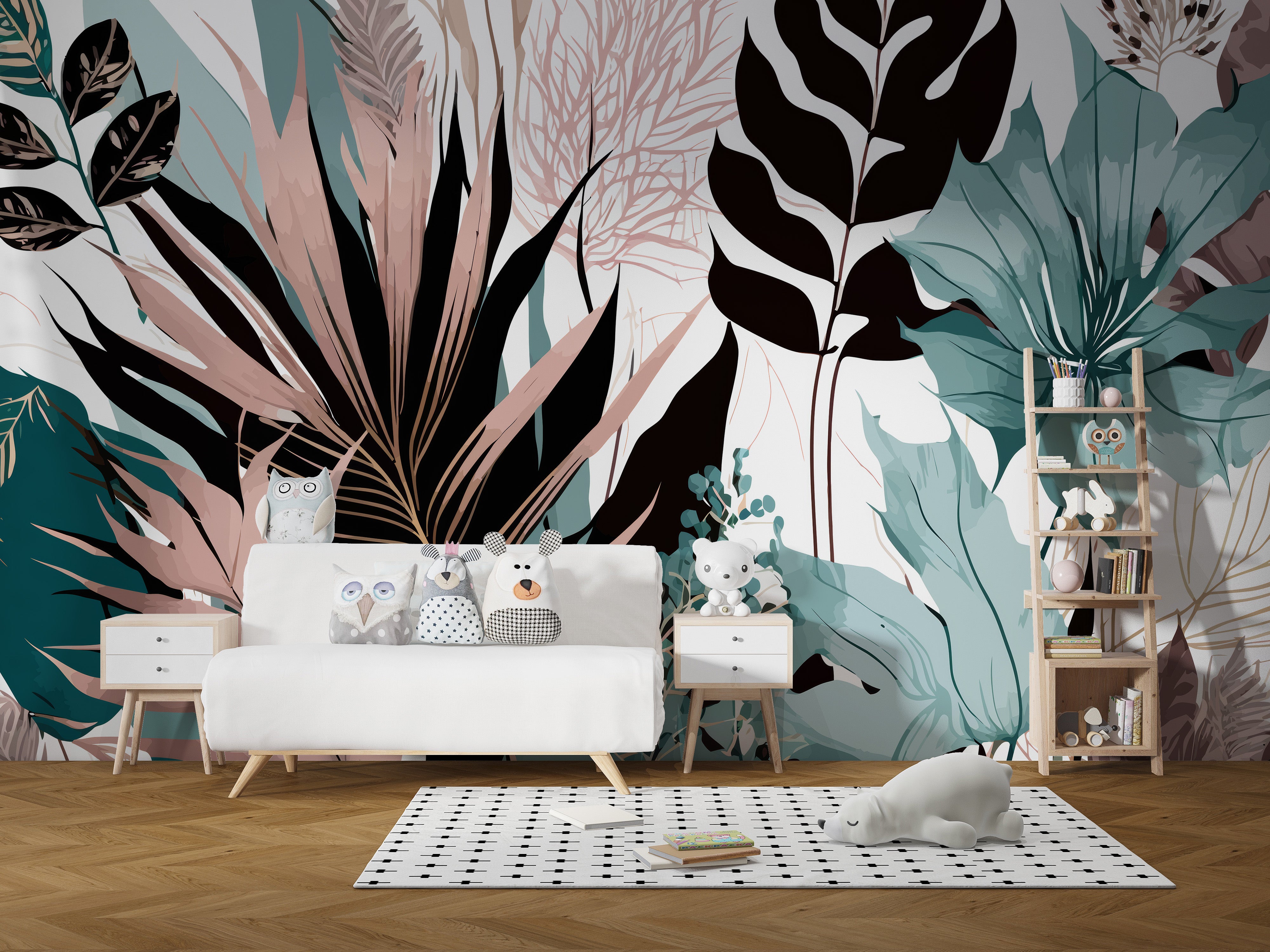 Modern exotic flower mural for serene spaces