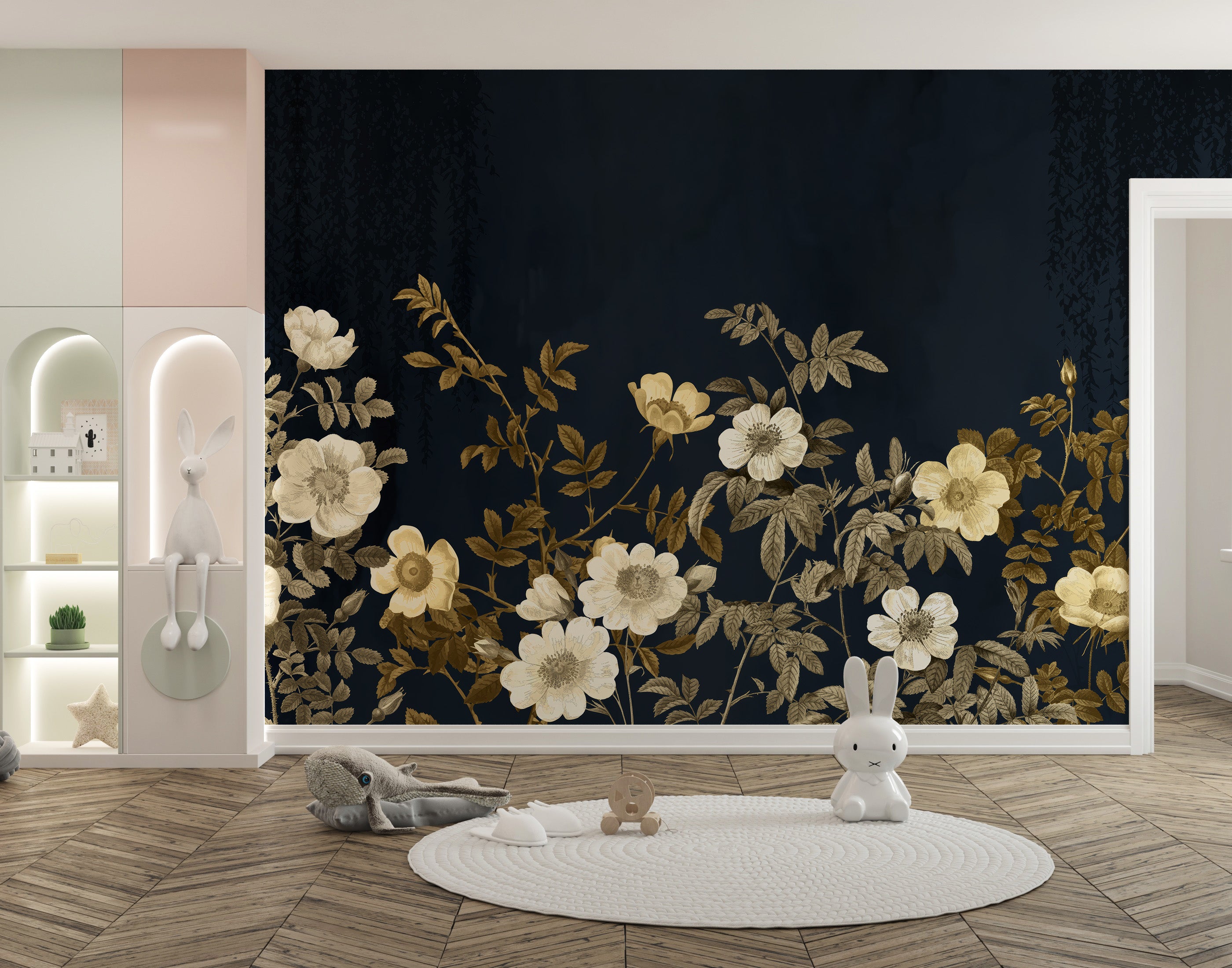 Chic Dark Floral with Gold Highlights Mural
