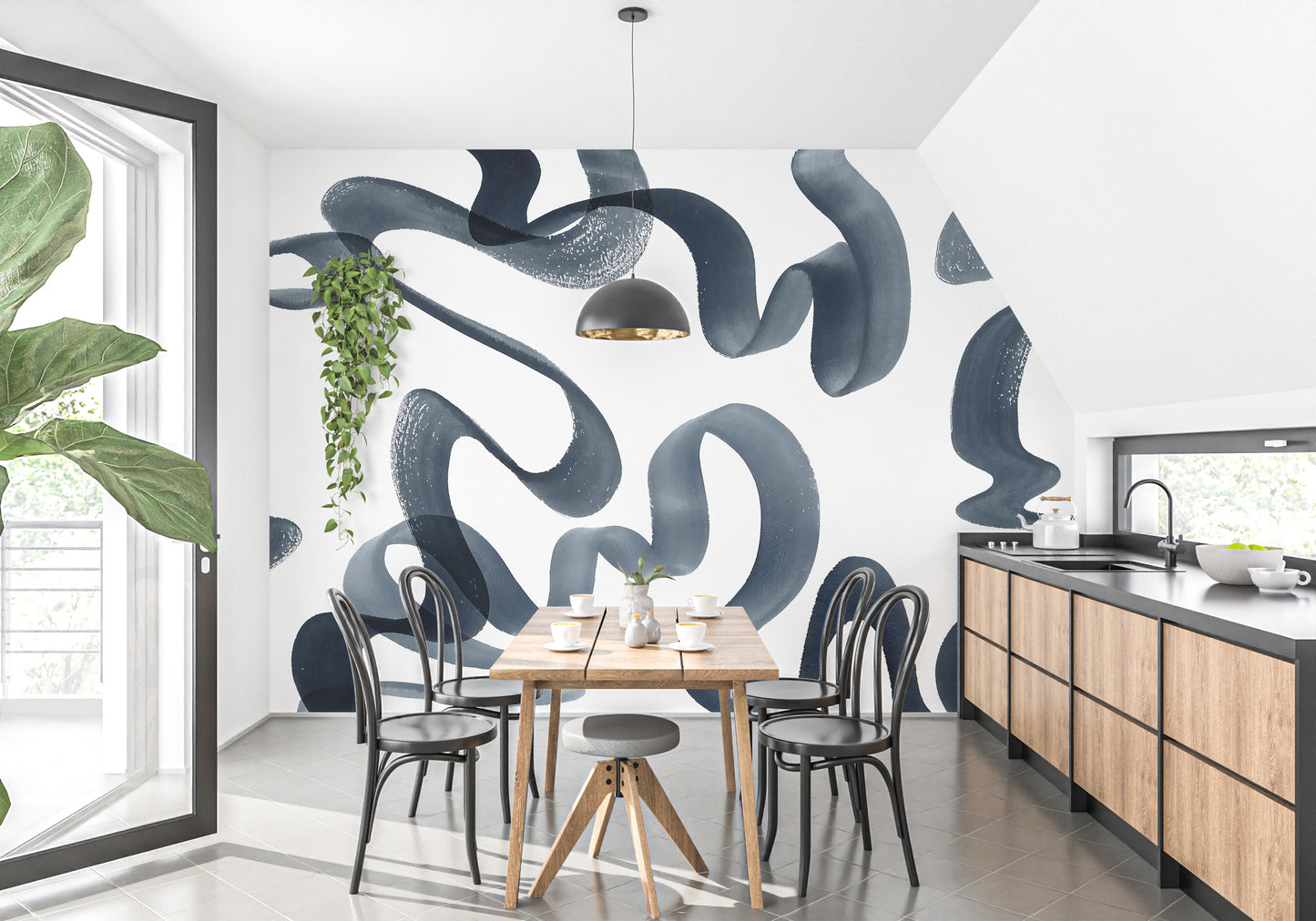 Watercolor Blue Swirls Wallpaper Mural