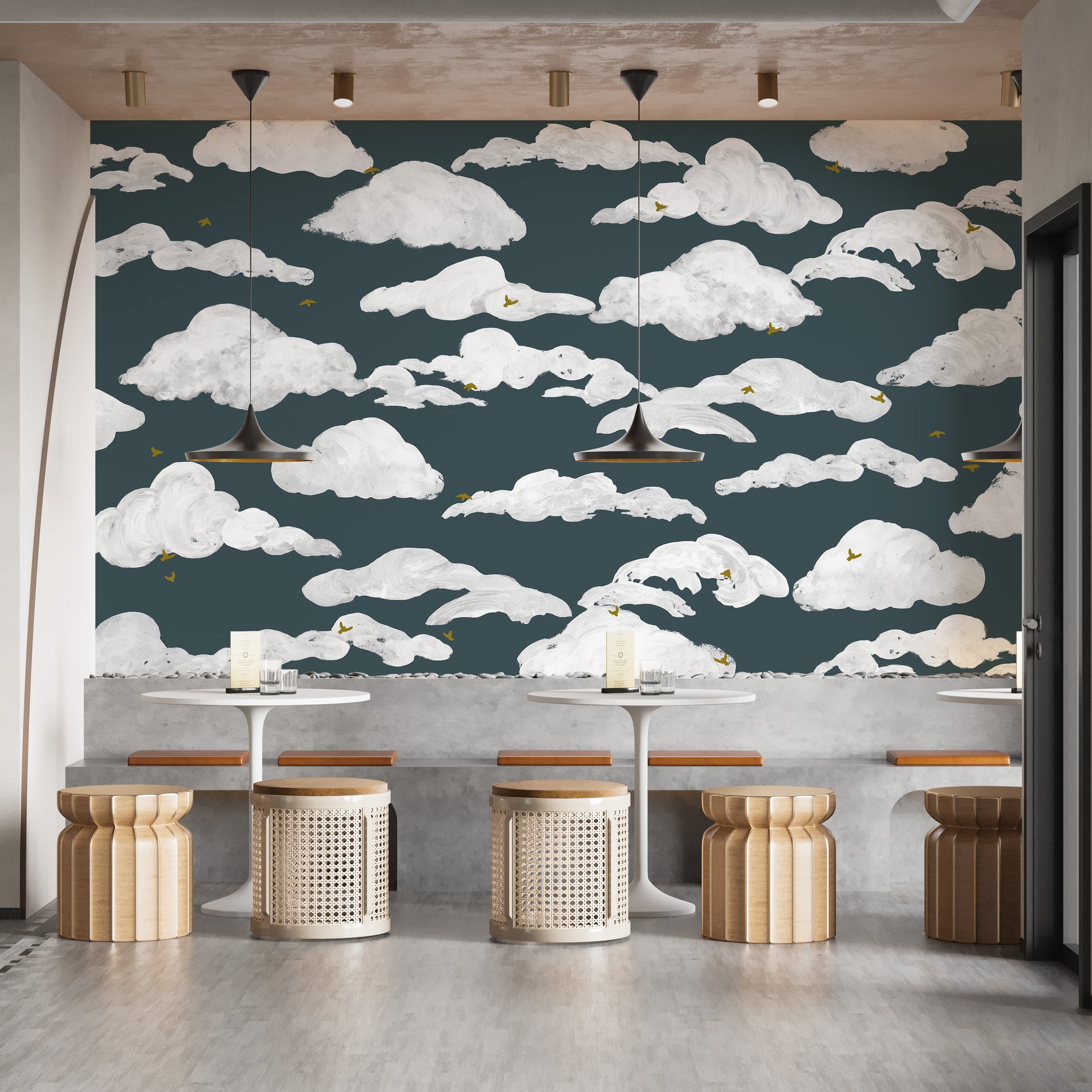 Blue cloud wallpaper for kids' bedroom or playroom walls