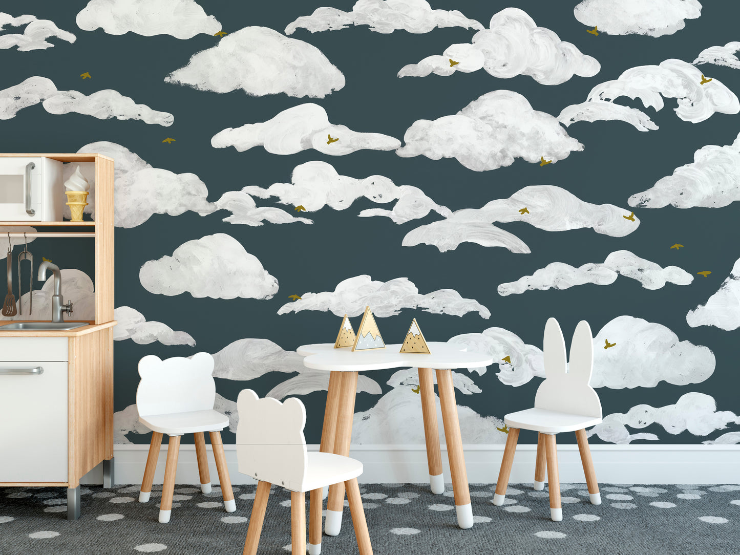 Blue White Clouds Wall Mural