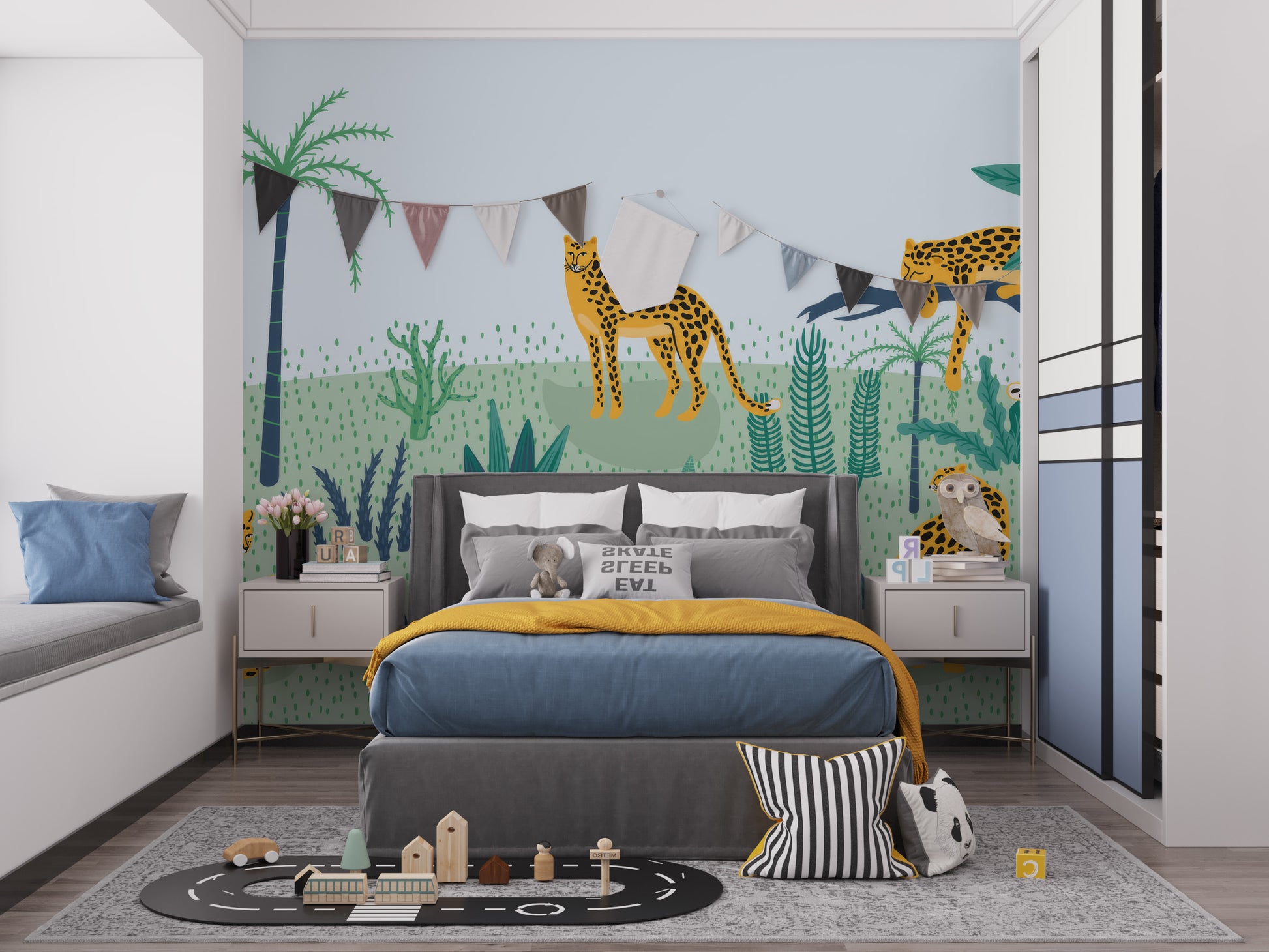 Abstract jungle mural wallpaper with elegant leopard art