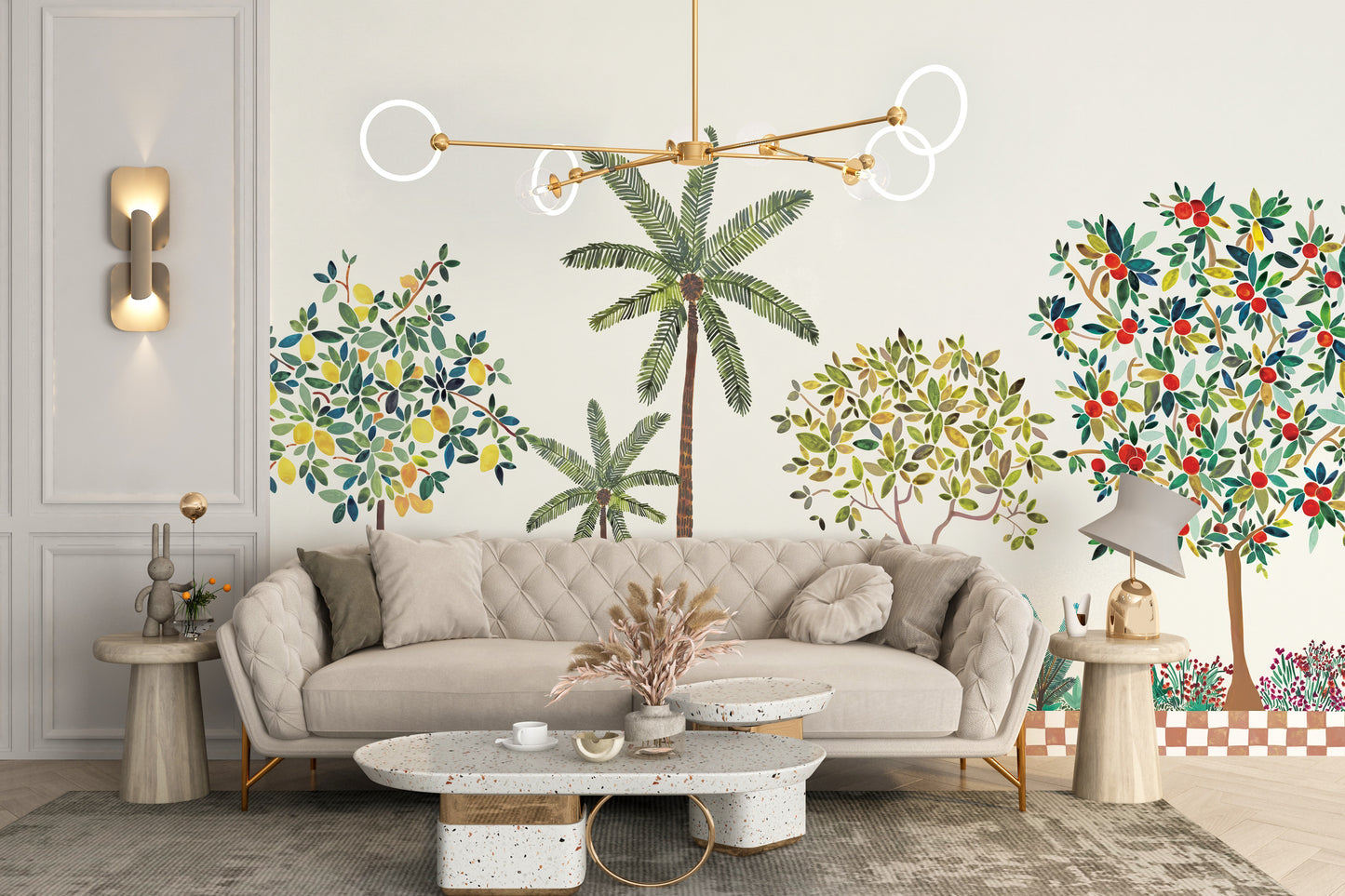 Colorful tree wallpaper mural with vibrant fruit