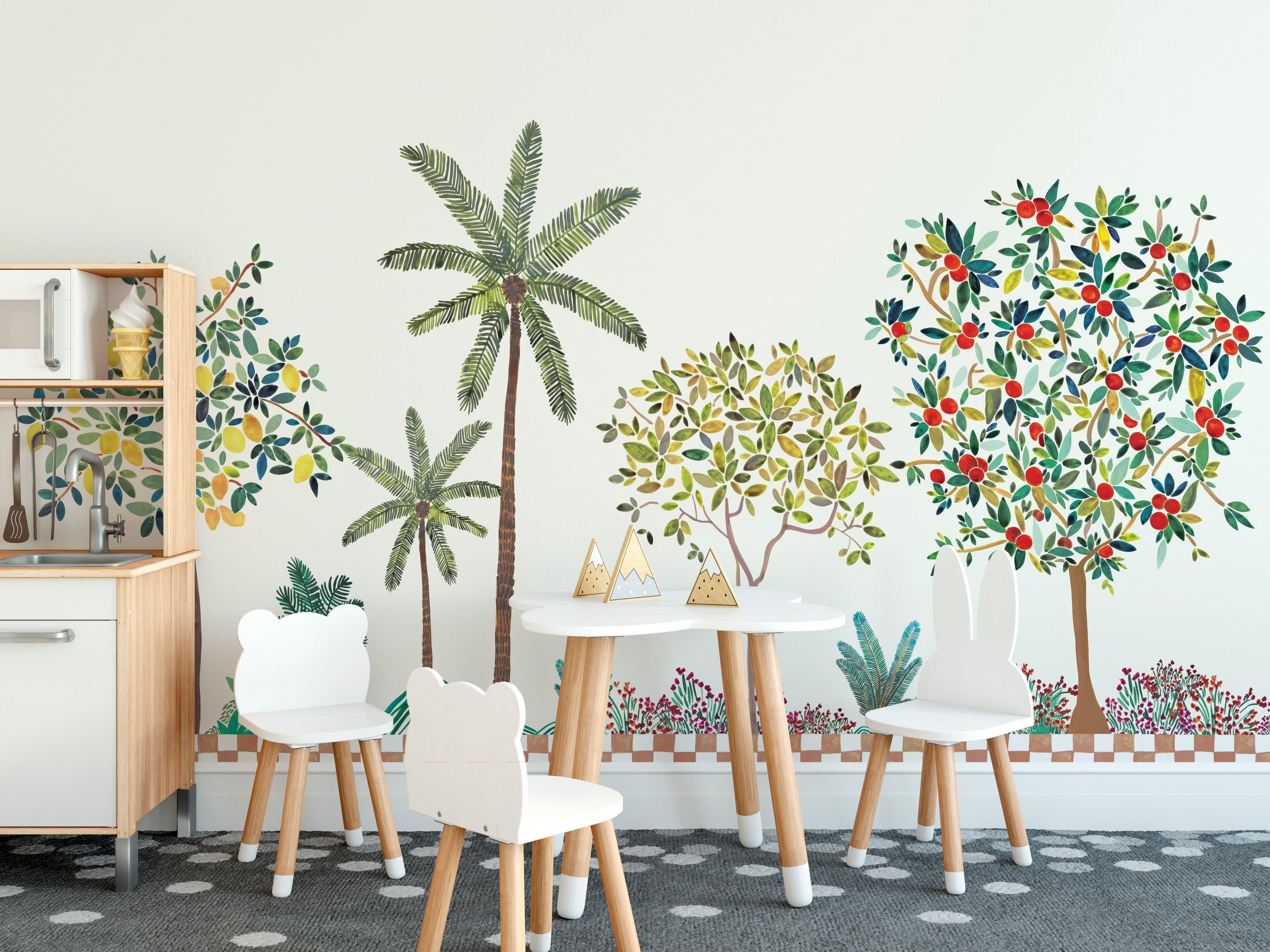 Leafy tree wallpaper mural with unique artistic style