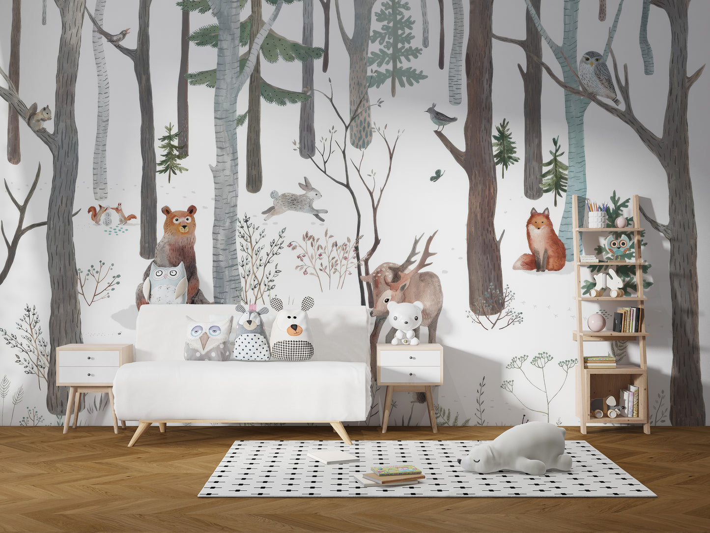 Rustic white forest wallpaper for nature-inspired decor