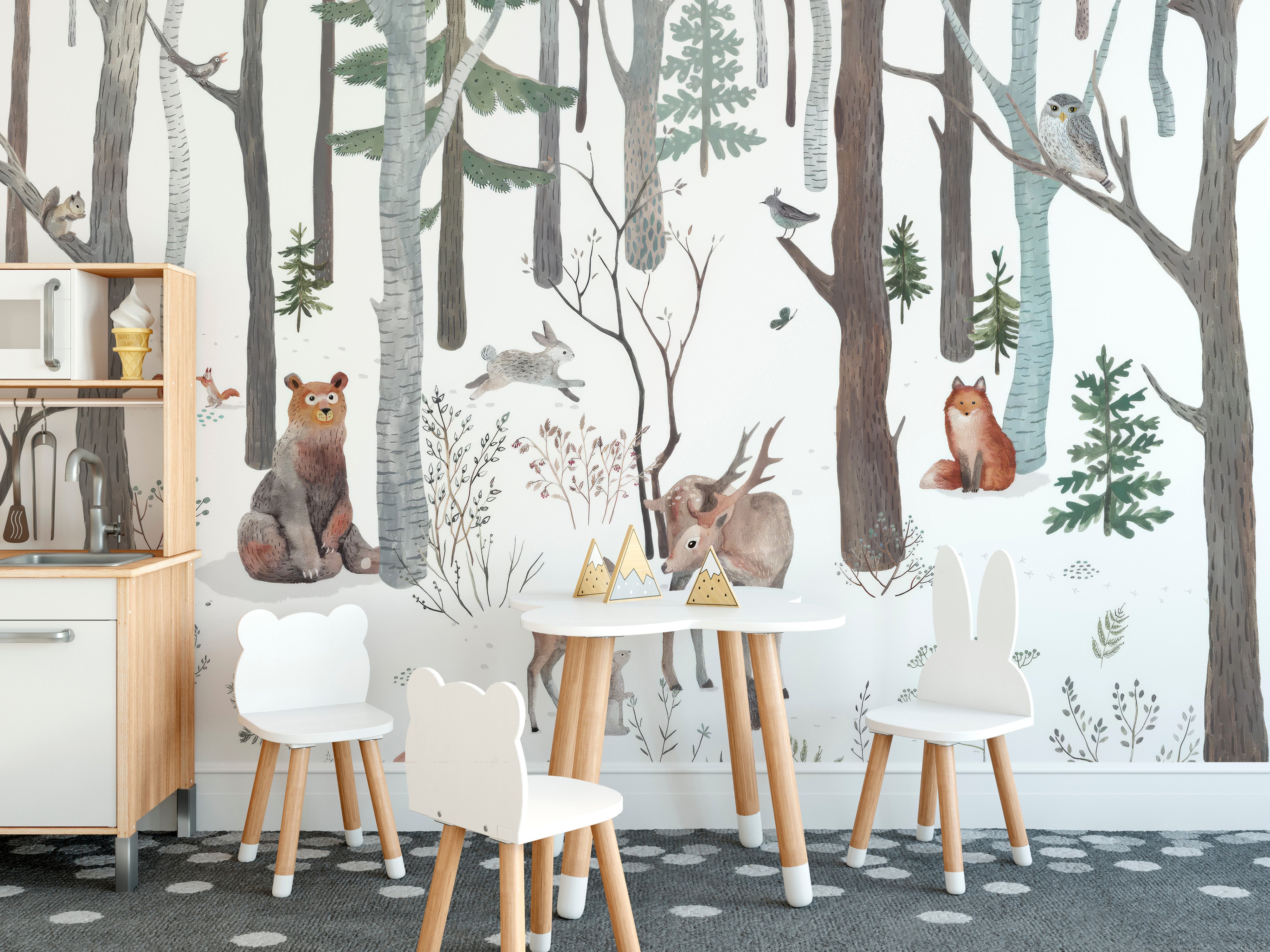 woodland wildlife wallpaper for kids' rooms