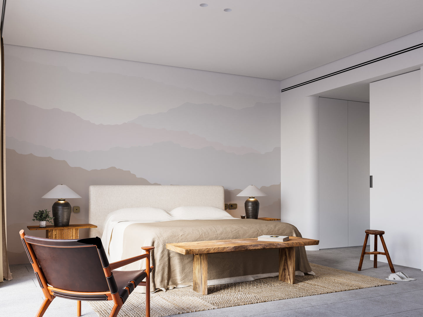 Abstract Beige Line Wallpaper Mural