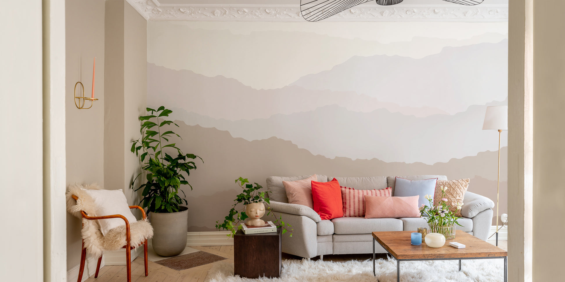 Serene gradient mountain peaks mural
