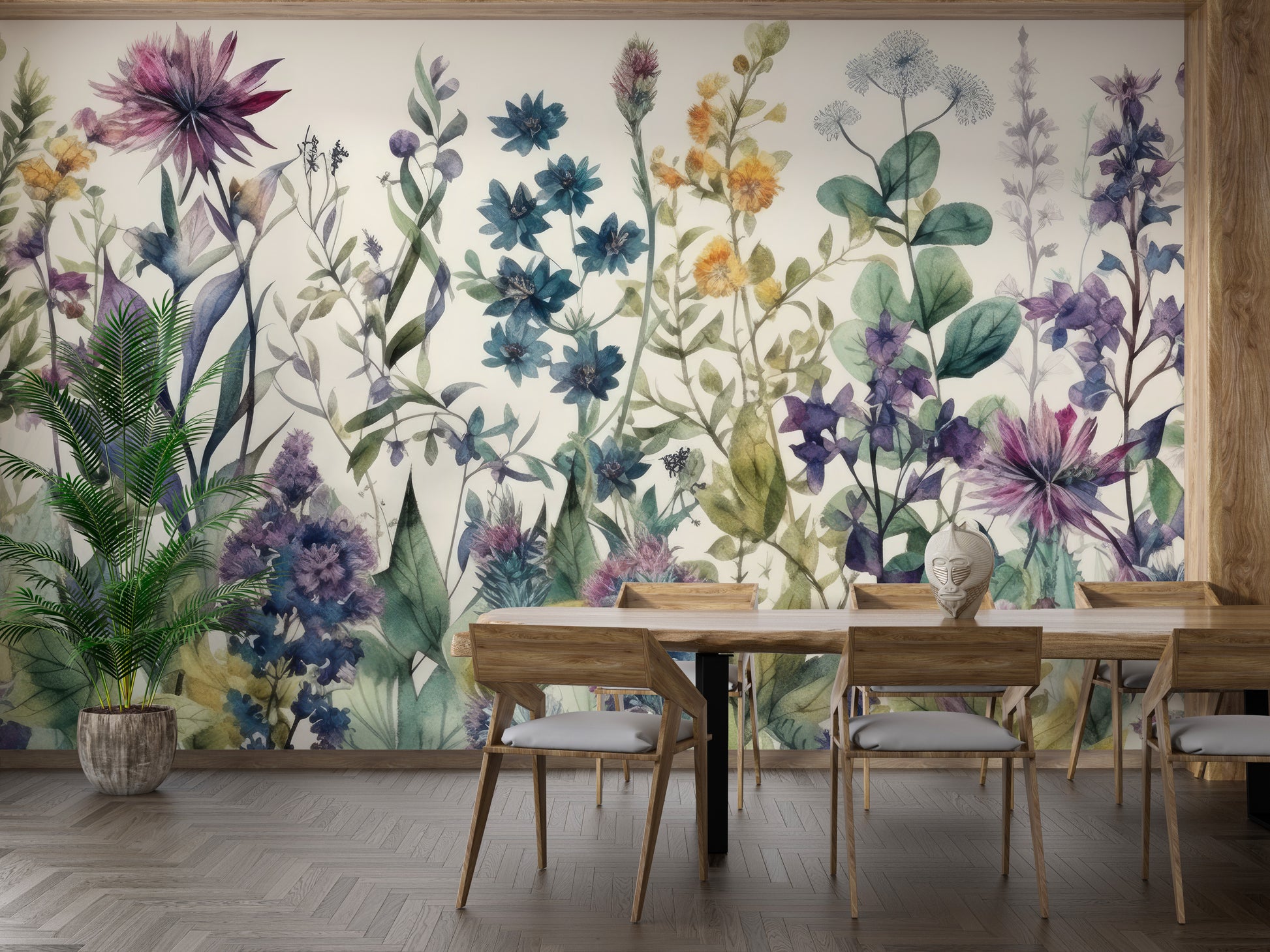 Watercolor-inspired vintage floral wallpaper pattern.